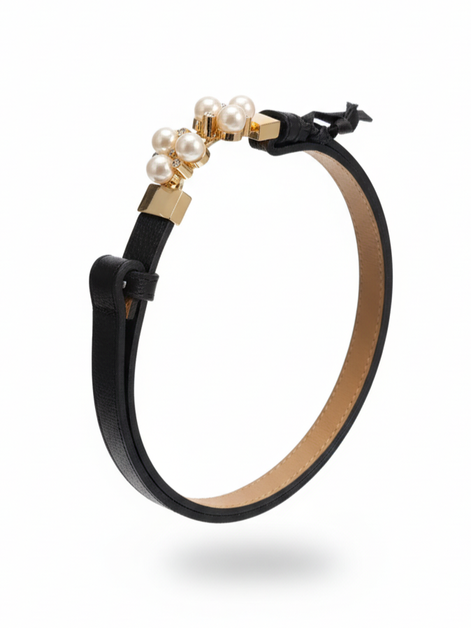 Cintura Perla in vera pelle con fibbia gioiello donna