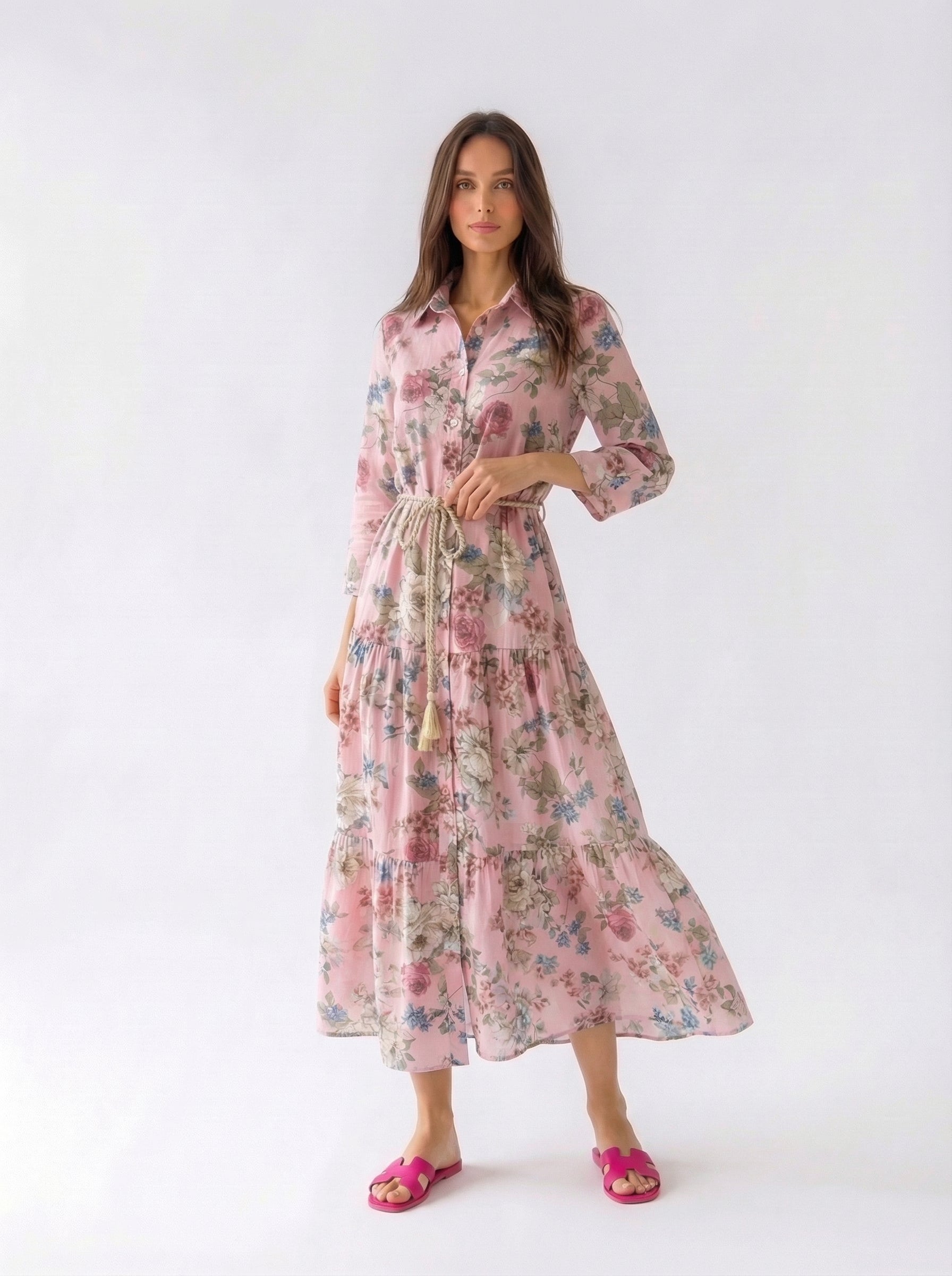 Abito Florelle chemisier in mussola - Rosa donna