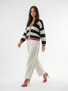 Cardigan Soleil - Rigato blu e panna donna