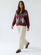 Asmara – Cardigan lana fantasia caldo Bordeaux e polvere donna