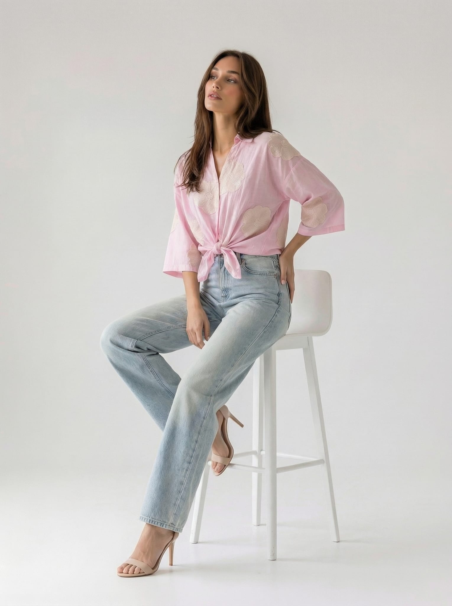 Camicia Dalia con ricamo- Rosa donna