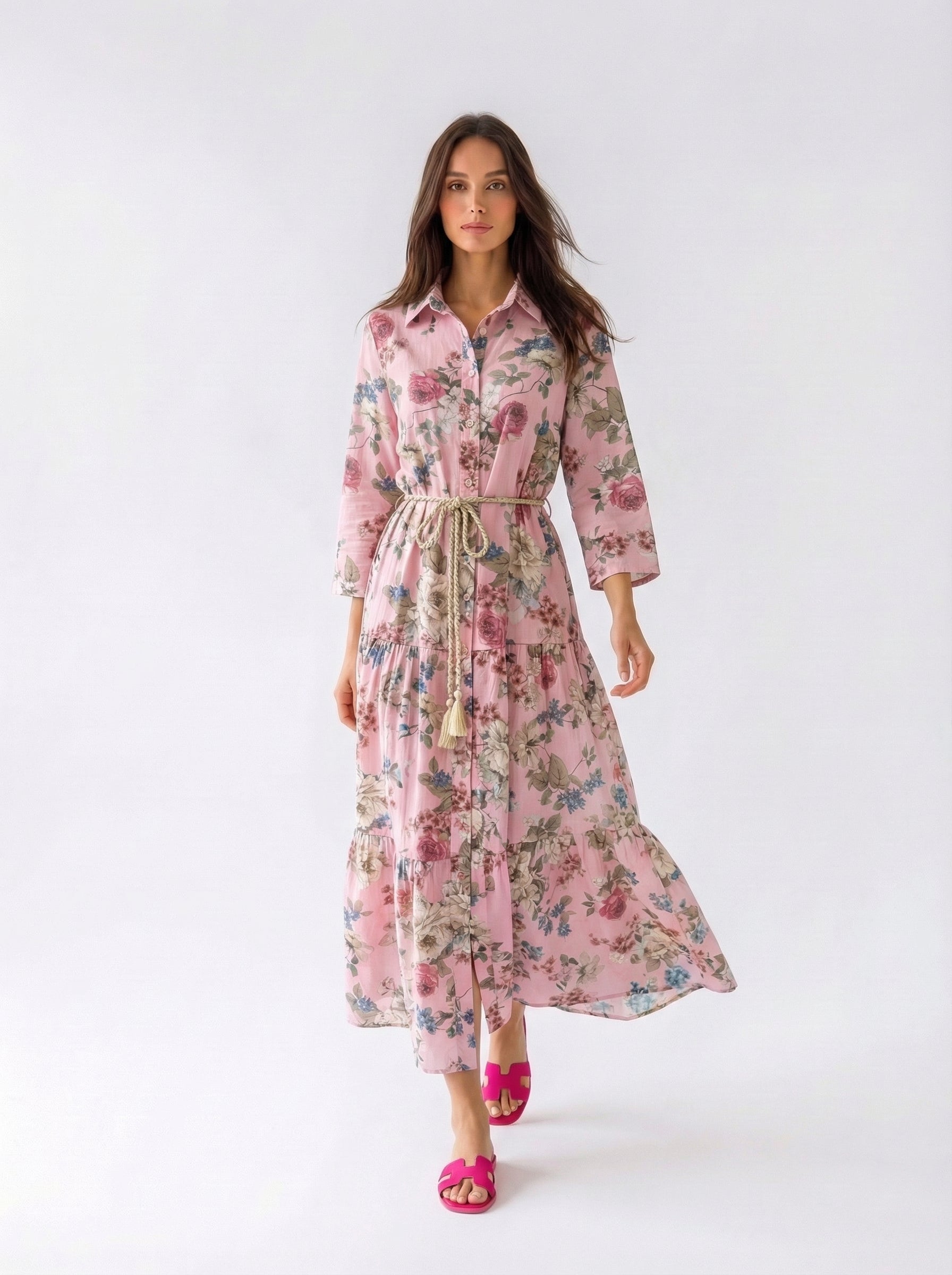 Abito Florelle chemisier in mussola - Rosa donna