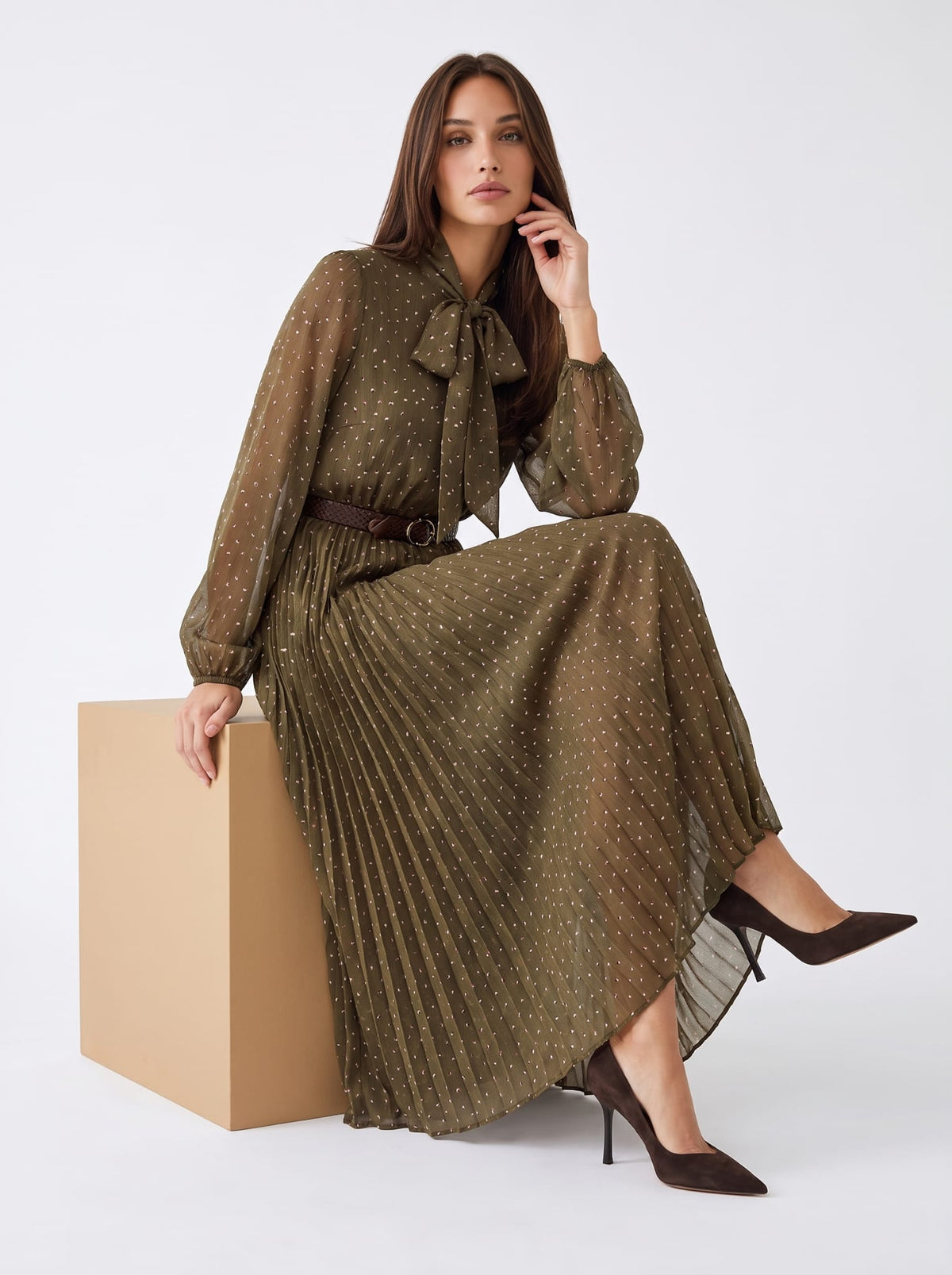 Abito Céliane – Verde Oliva a pois Abito donna