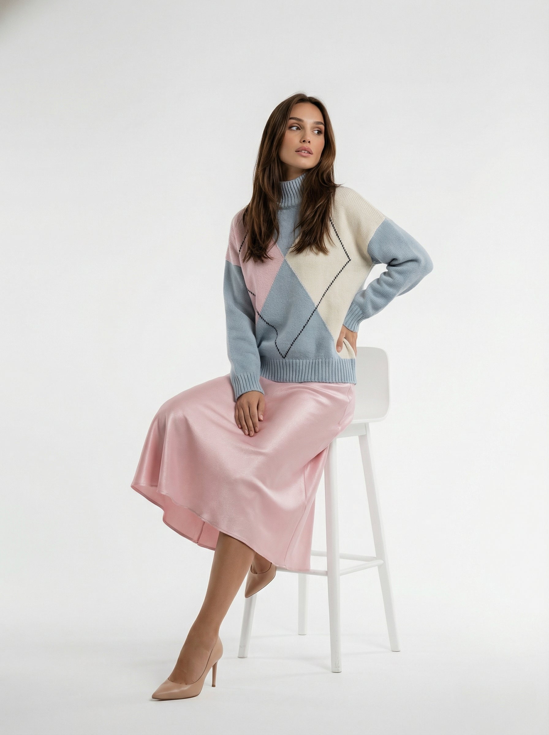 Mila – Pull caldo in lana con rombi Carta da Zucchero donna