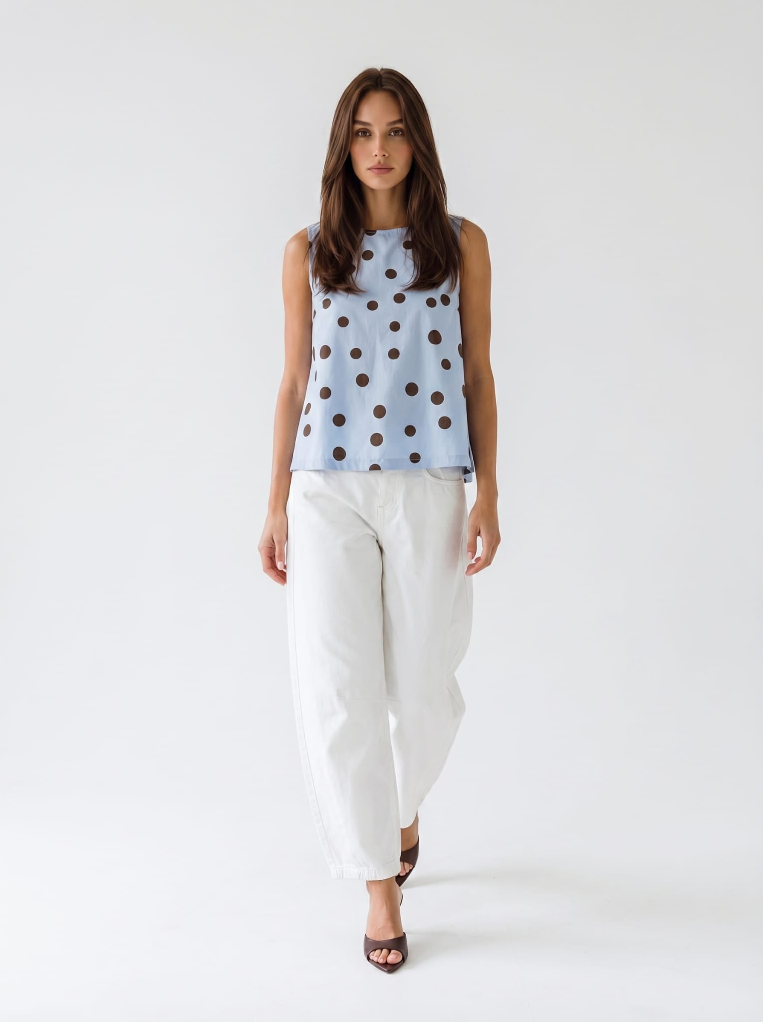 Top Camelia - Azzurro pois marrone donna