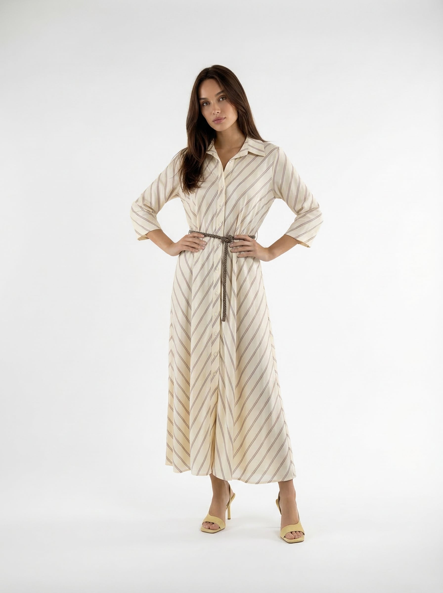 Abito Livia chemisier a righe con cintura - giallo burro donna