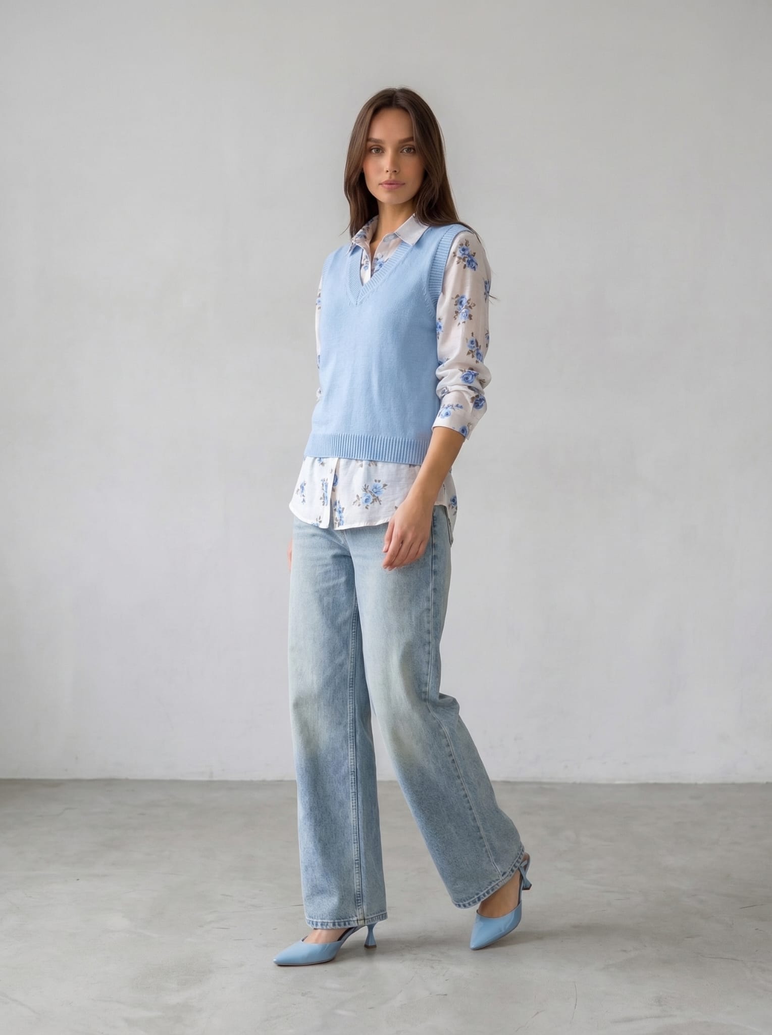 Camicia Liri - Burro fantasia fiori azzurri donna