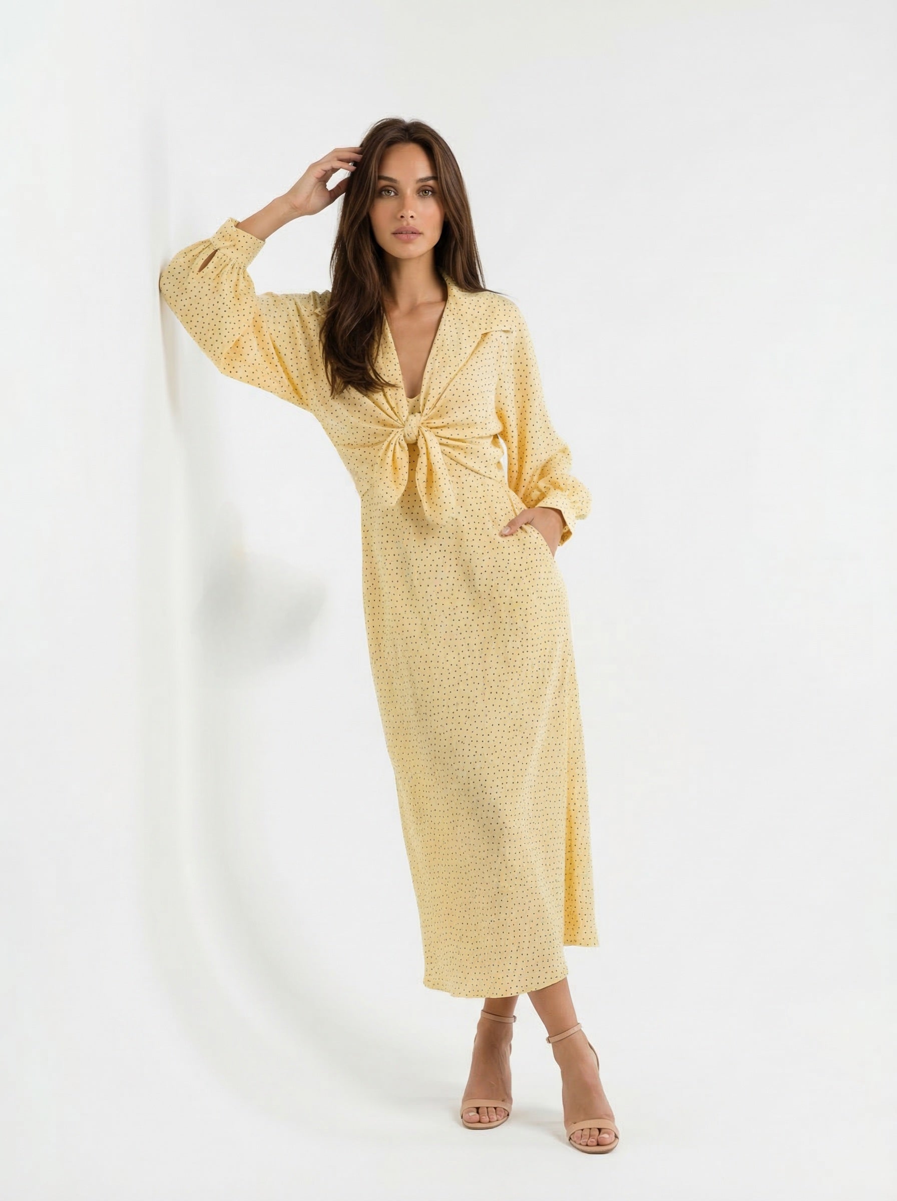 Coordinato Liria abito lungo e camicia kimono pois - giallo donna