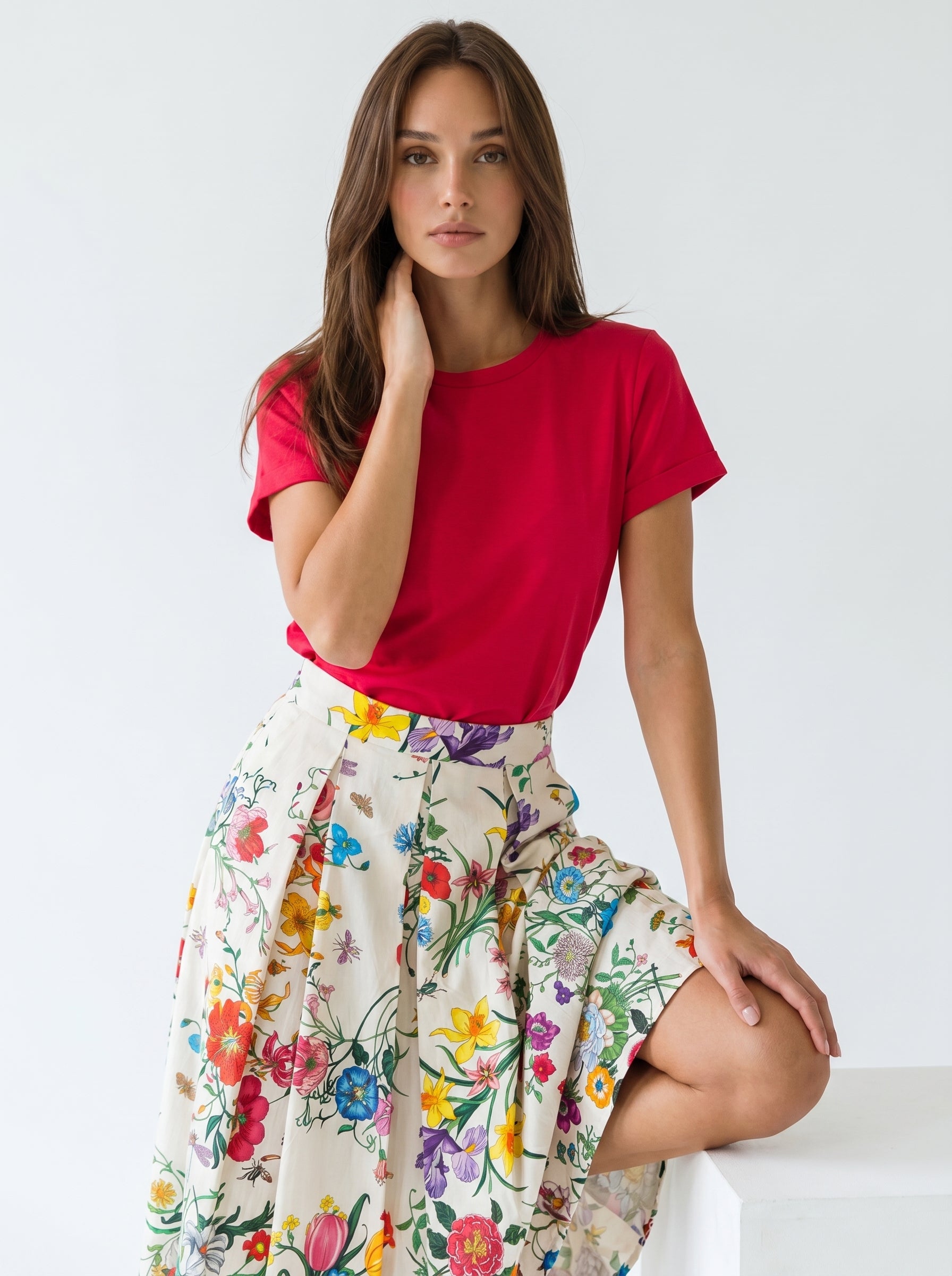 T-shirt Nina basica in cotone stretch - Rosso donna