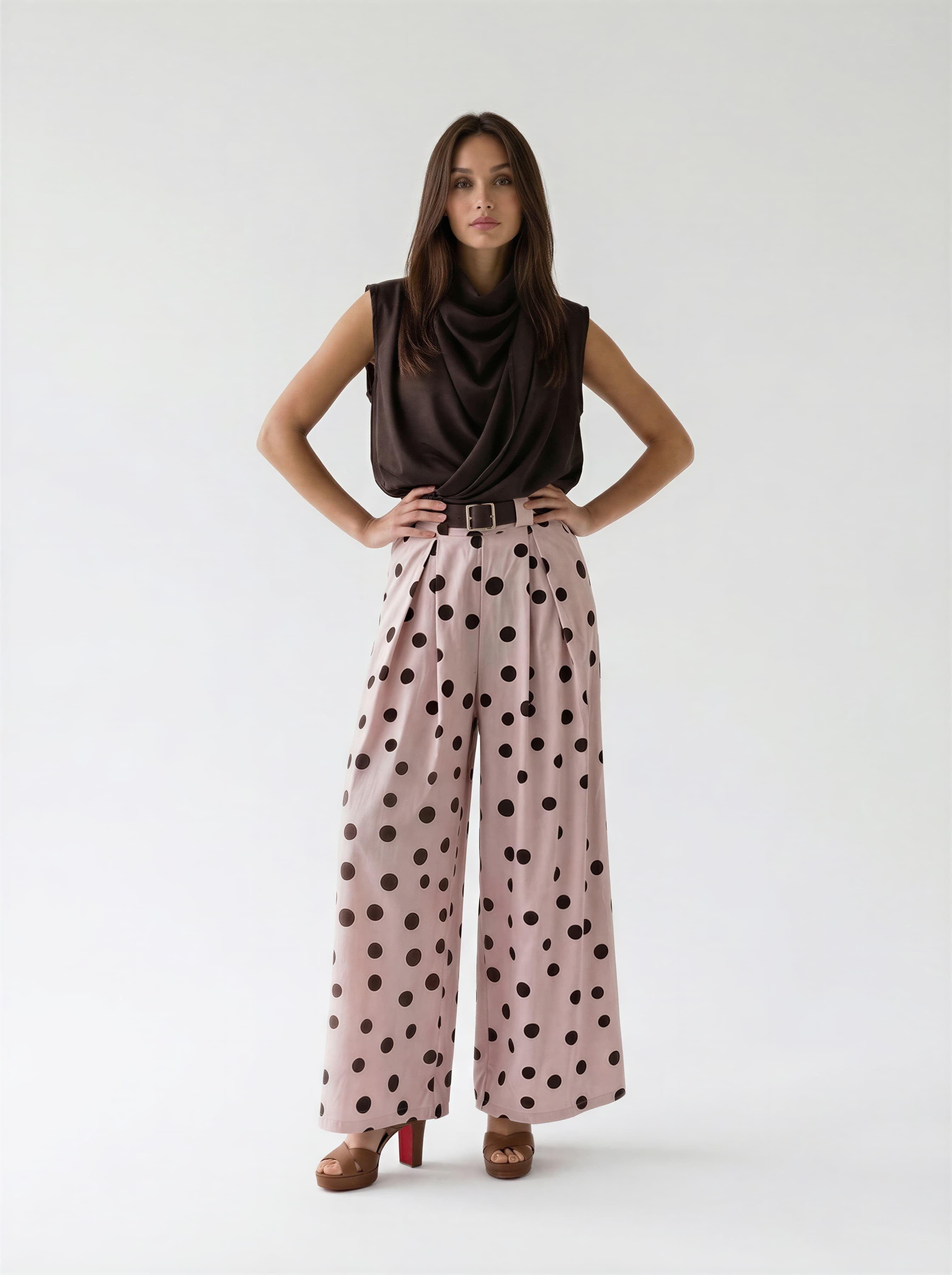 Pantalone Palazzo Zirel - Rosa pois marrone donna