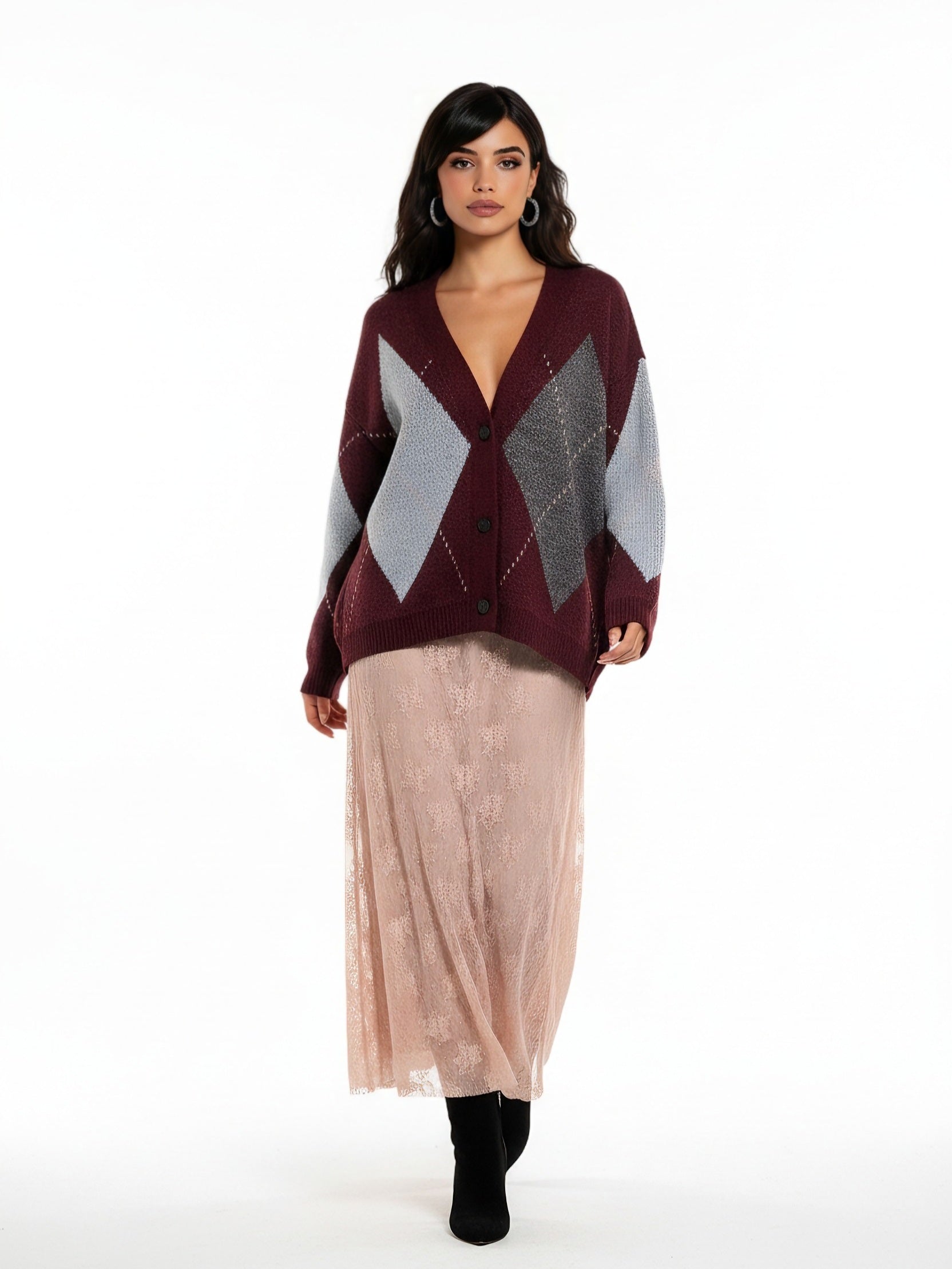 Amira – Cardigan caldo in lana Bordeaux donna