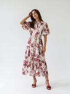 Abito Flavia - Burro fiori Bordeaux donna