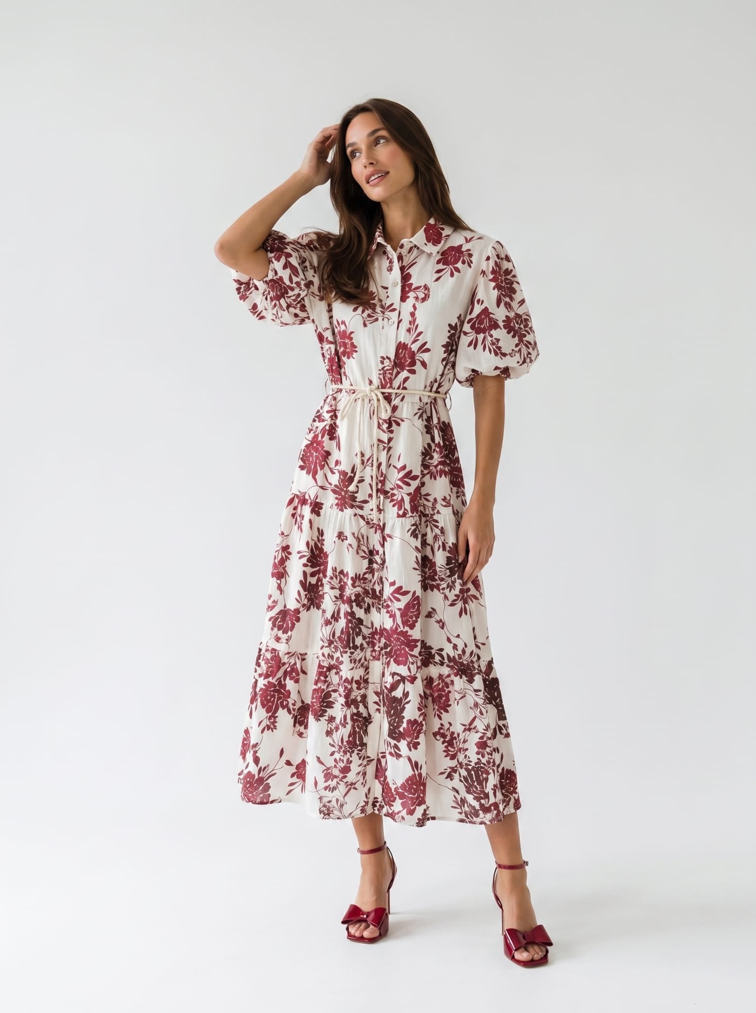 Abito Flavia - Burro fiori Bordeaux donna