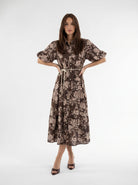 Abito Flavia - Marrone fiori beige donna