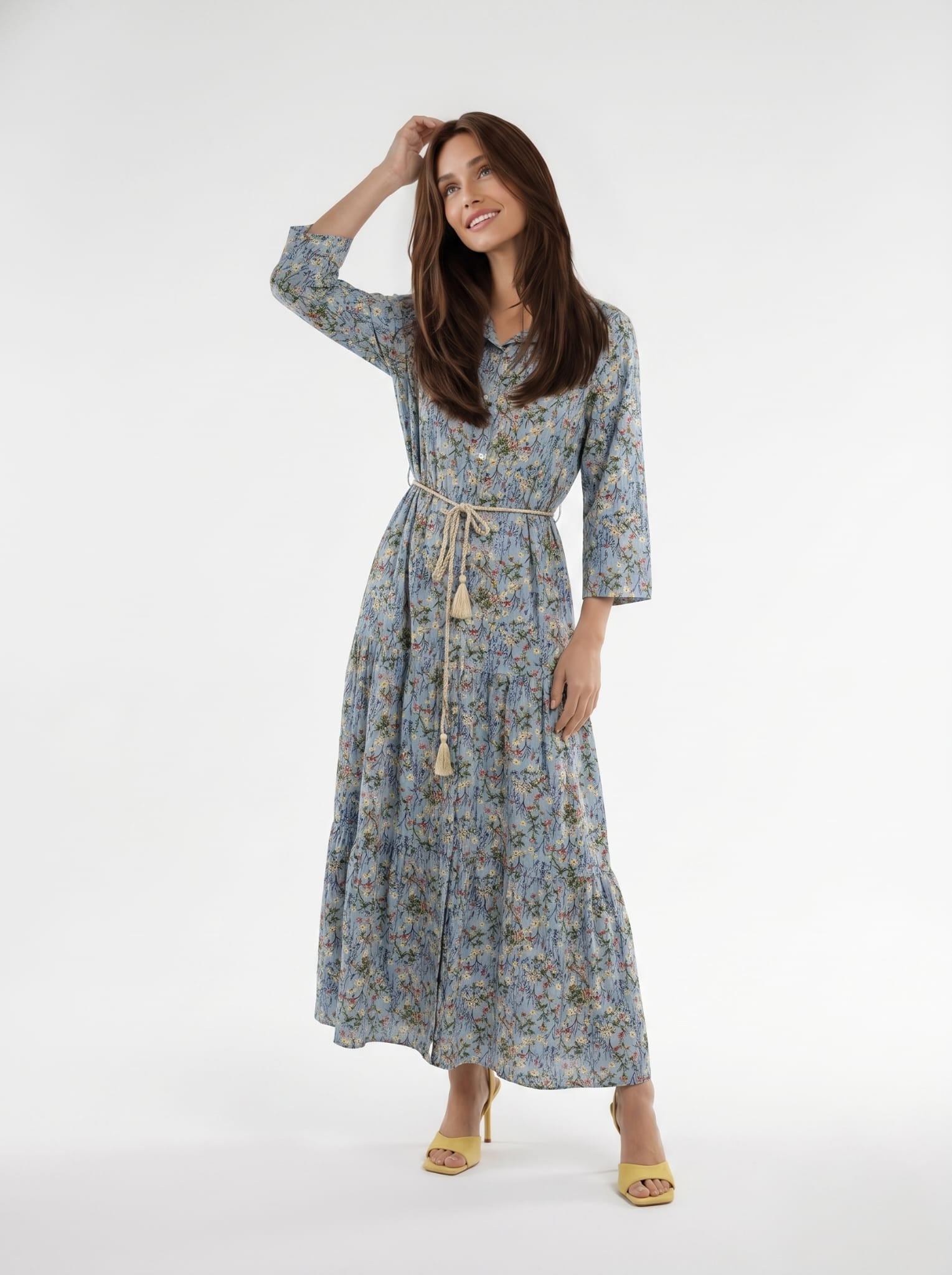 Abito Florelle chemisier in mussola - Azzurro Floreale donna