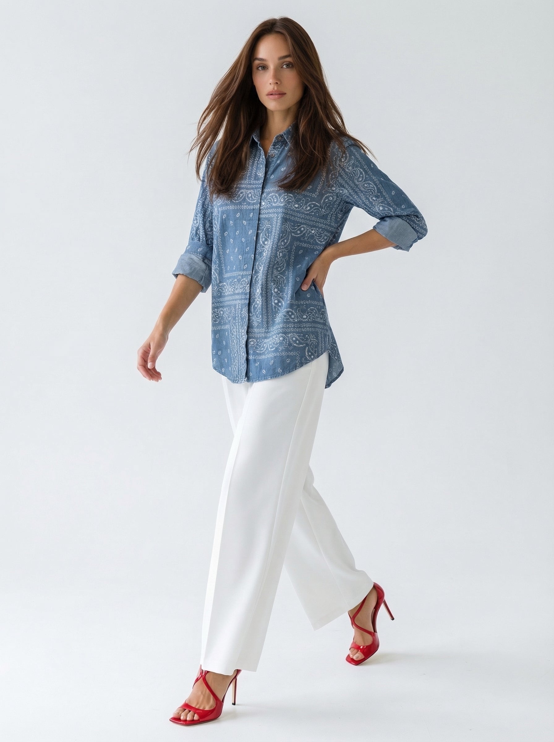 Camicia Colette in cotone stampa bandage – denim donna