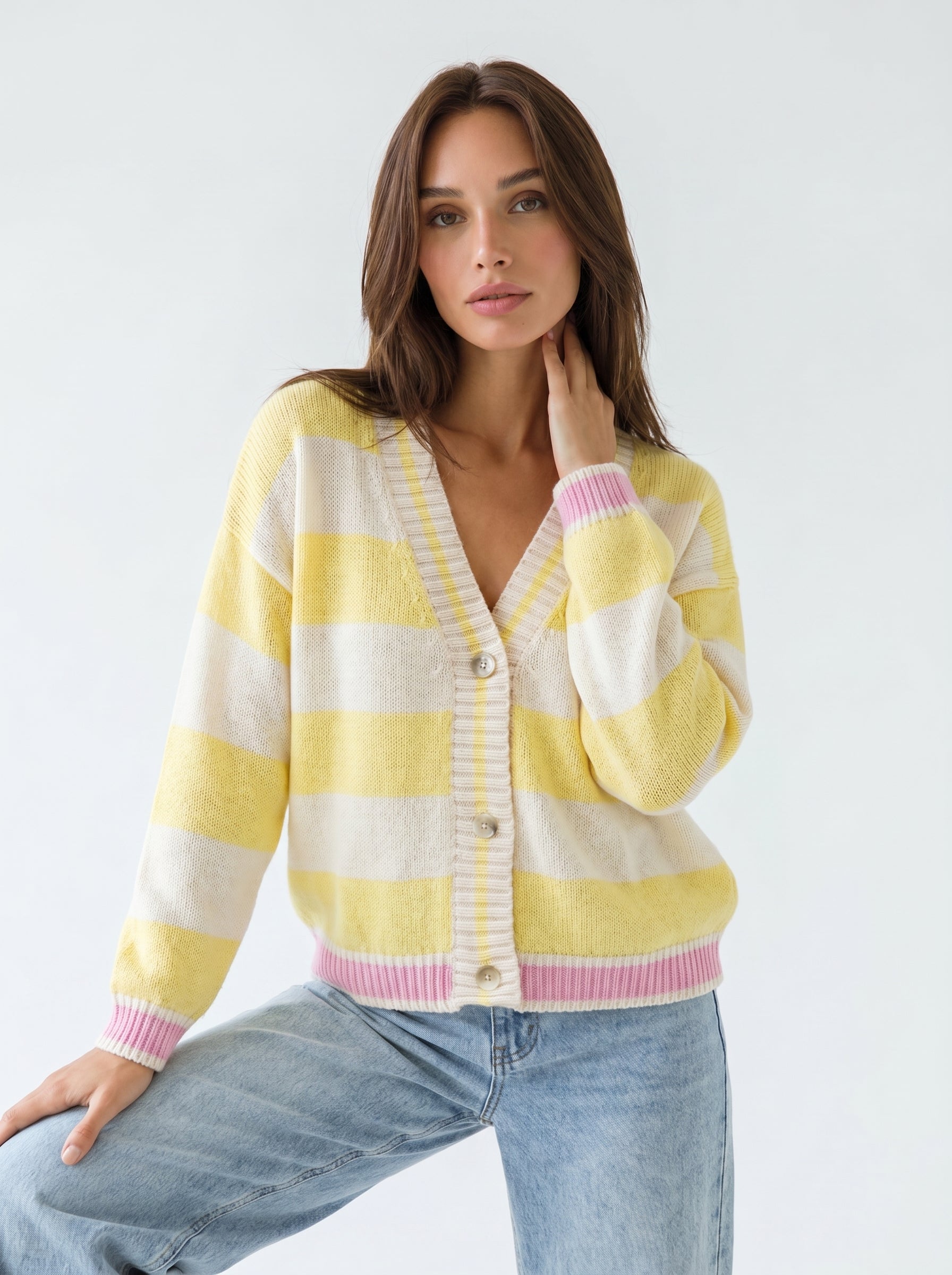 Cardigan Soleil - Rigato Giallo e burro donna