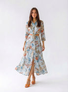 Abito Florelle chemisier in mussola - Azzurro donna