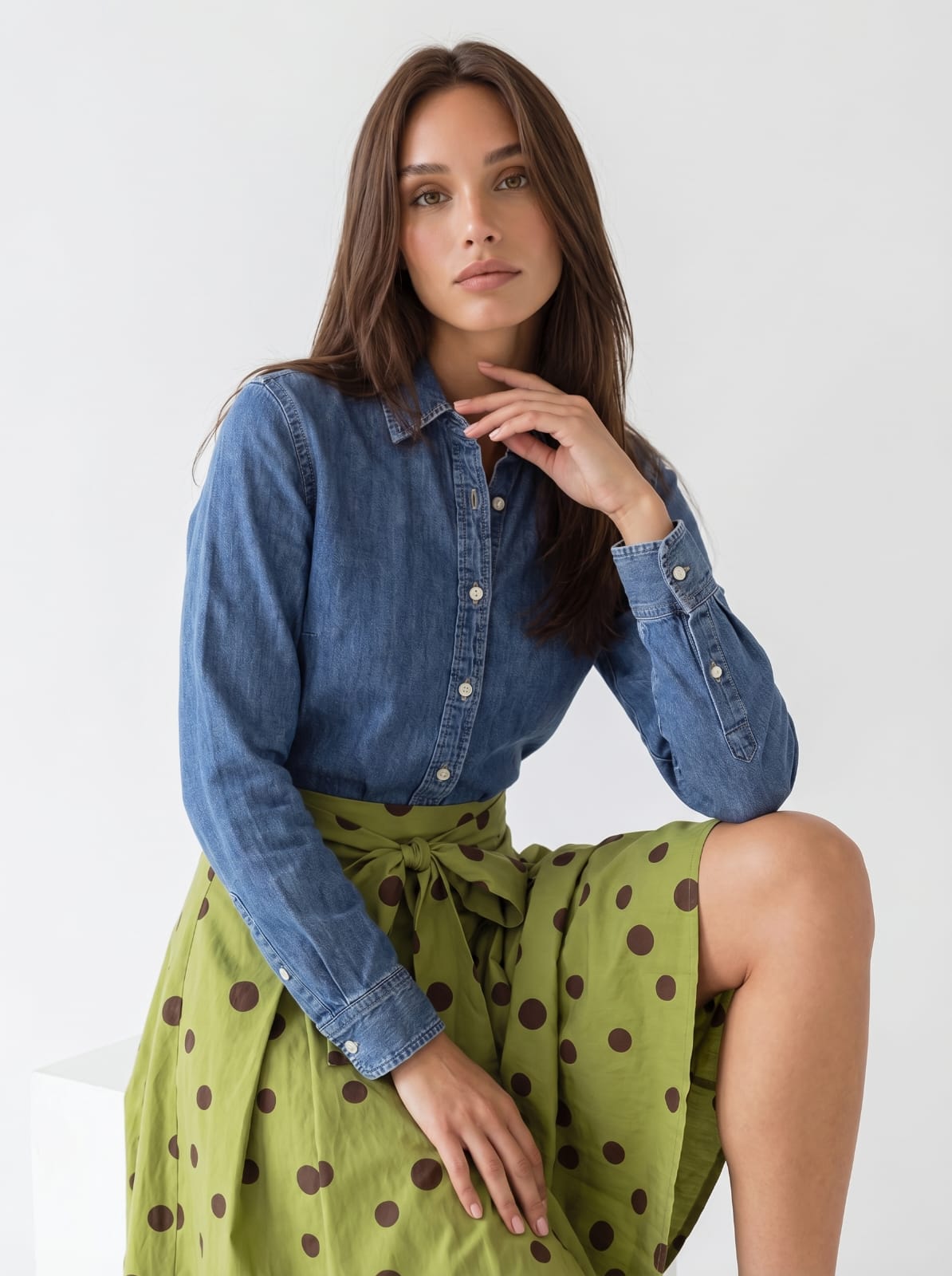 Gonna Camelia - verde pistacchio pois marrone donna