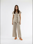 Coordinato Filet blazer doppiopetto e pantalone palazzo - sabbia donna