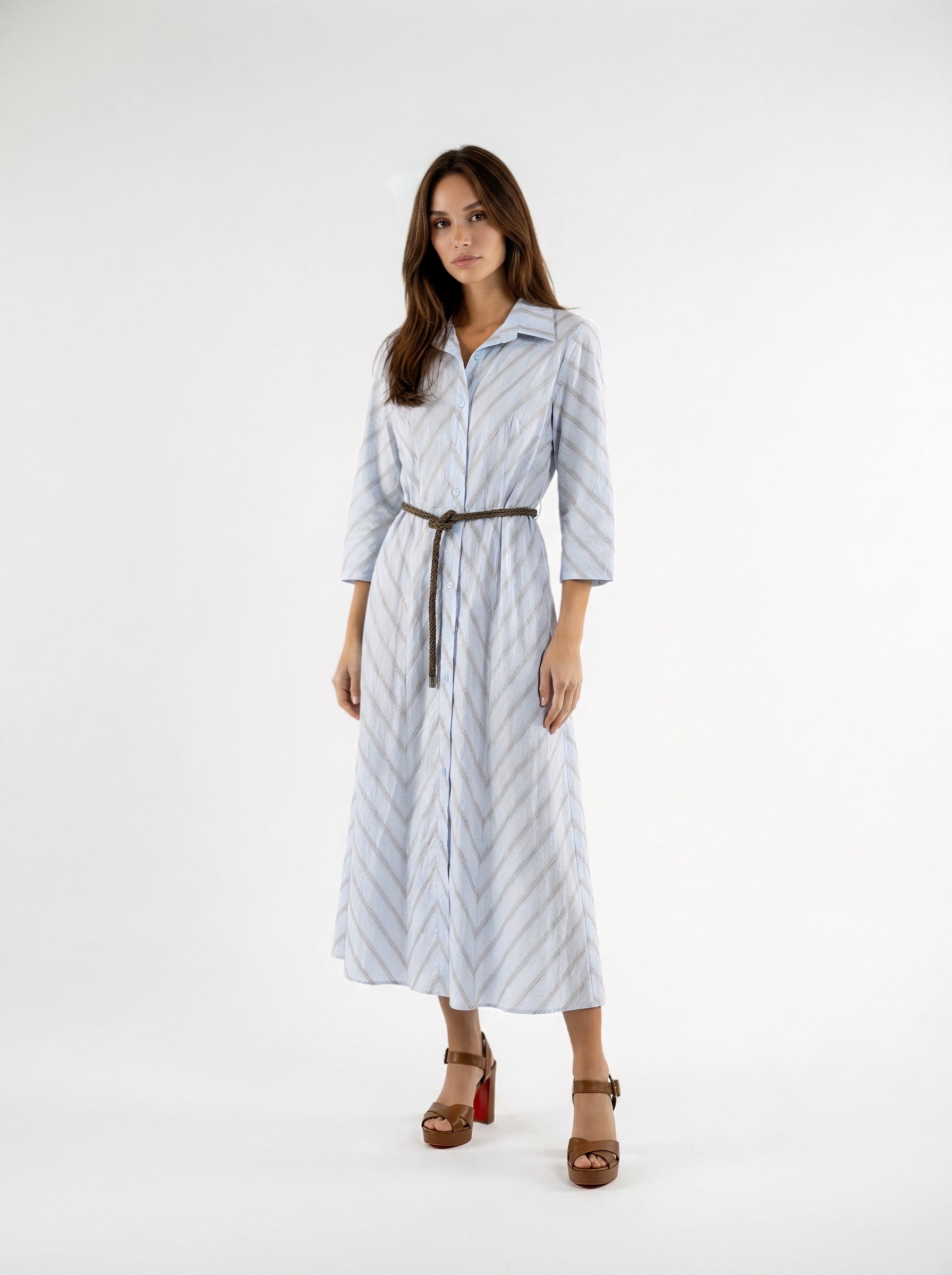 Abito Livia chemisier a righe con cintura - azzurro cielo donna