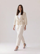 Cardigan Elara traforato con cintura- Burro donna