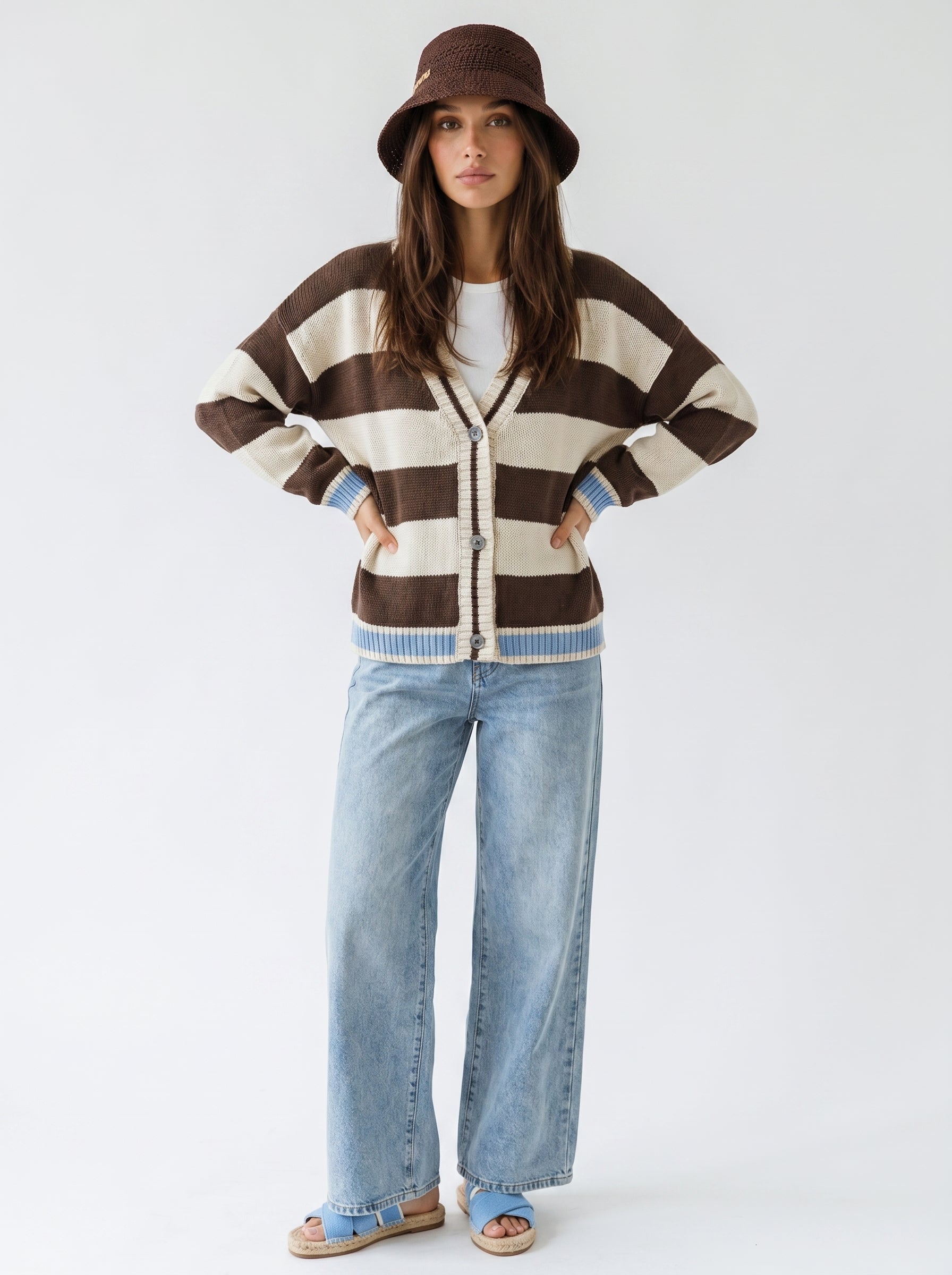 Cardigan Soleil - Rigato marrone e panna donna