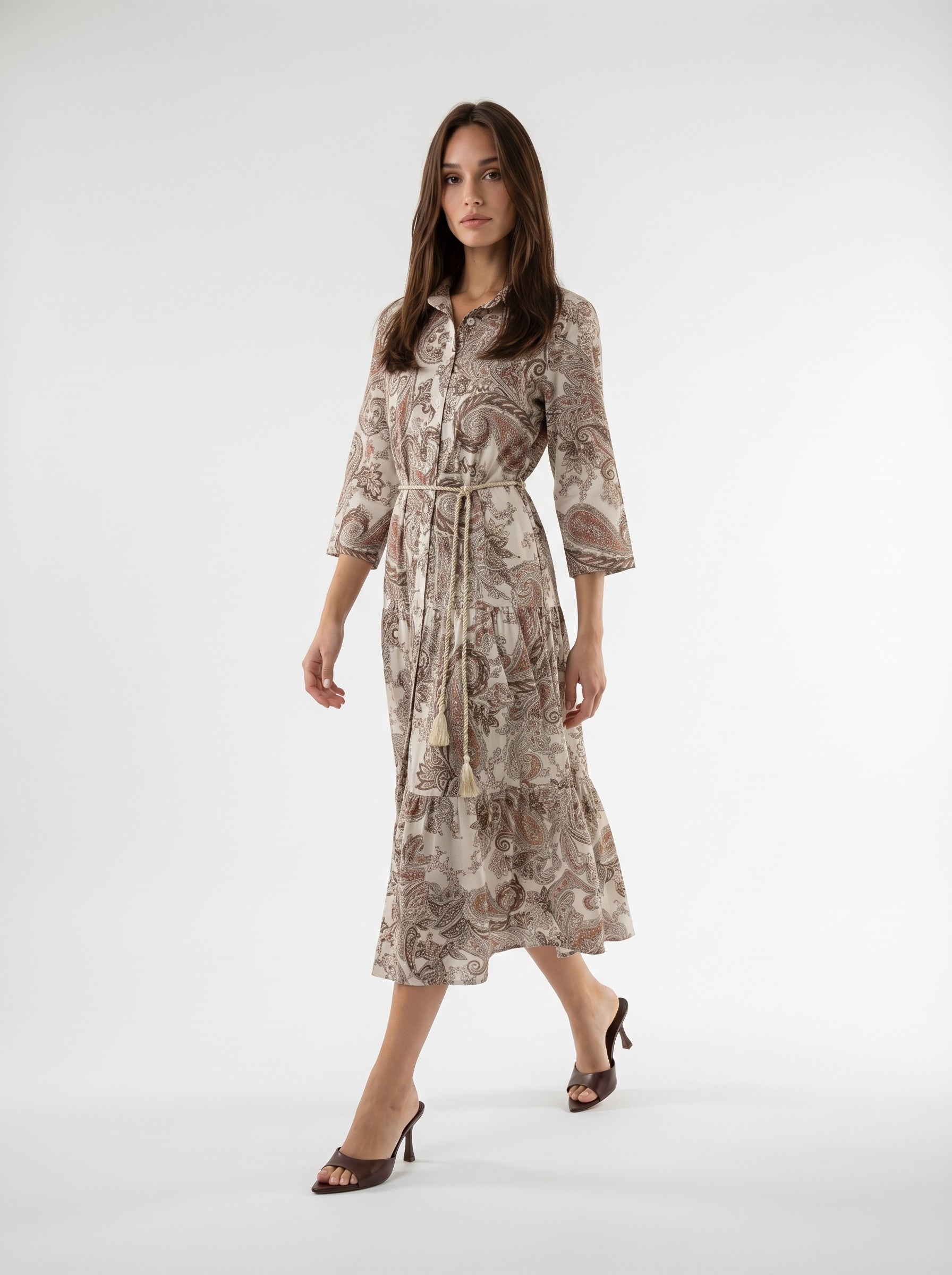 Abito Florelle chemisier fantasia cachemire- Marrone donna