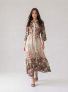 Abito Florelle chemisier in mussola - floral garden marrone donna