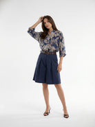 Camicia Tahiti - Blu foglie beige donna