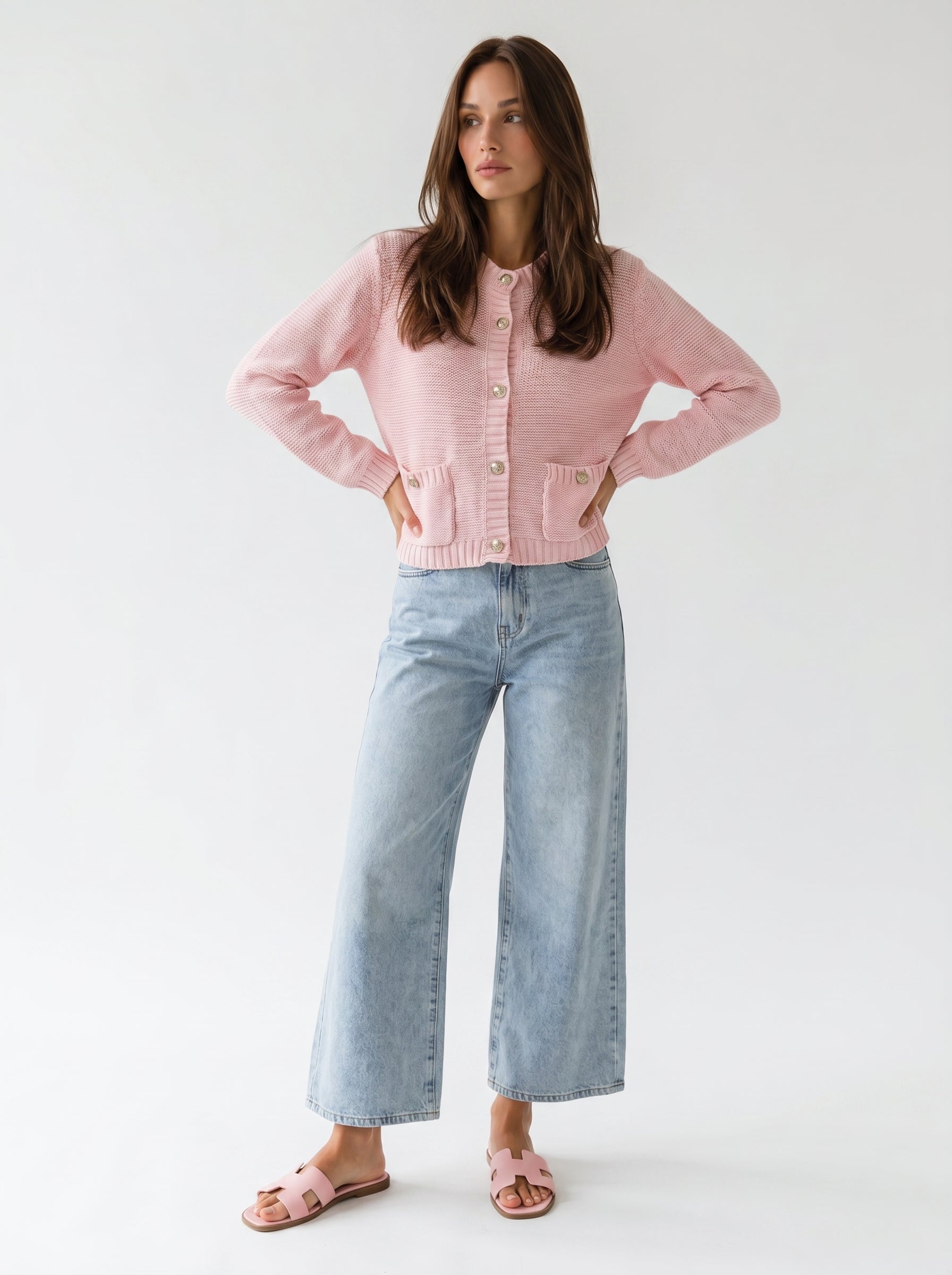 Cardigan Mirea con bottoni gioiello - rosa donna