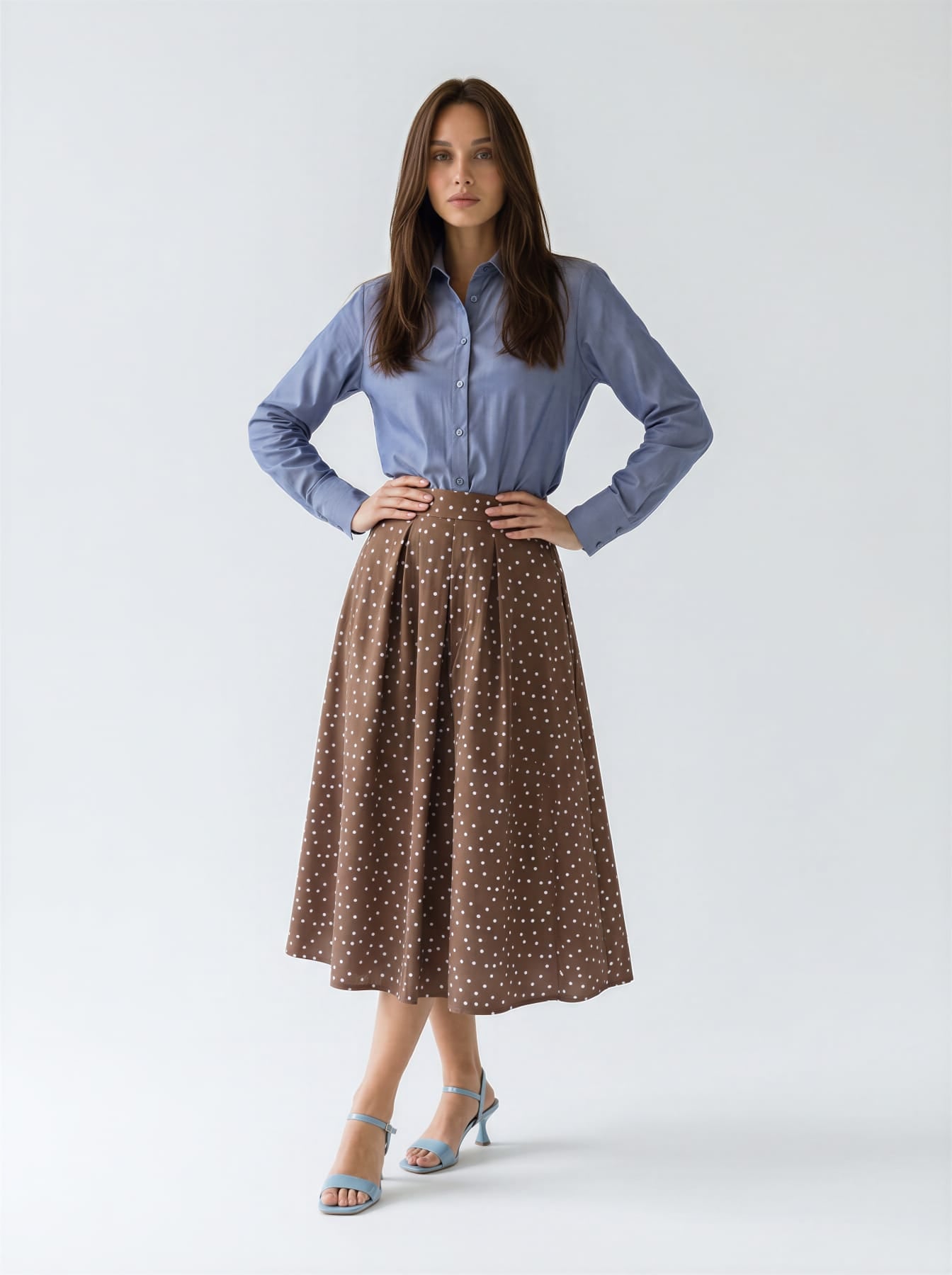 Gonna Delia midi in cotone pois – marrone donna