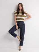 T-Shirt Zaira - Verde olio rigata T-Shirt donna