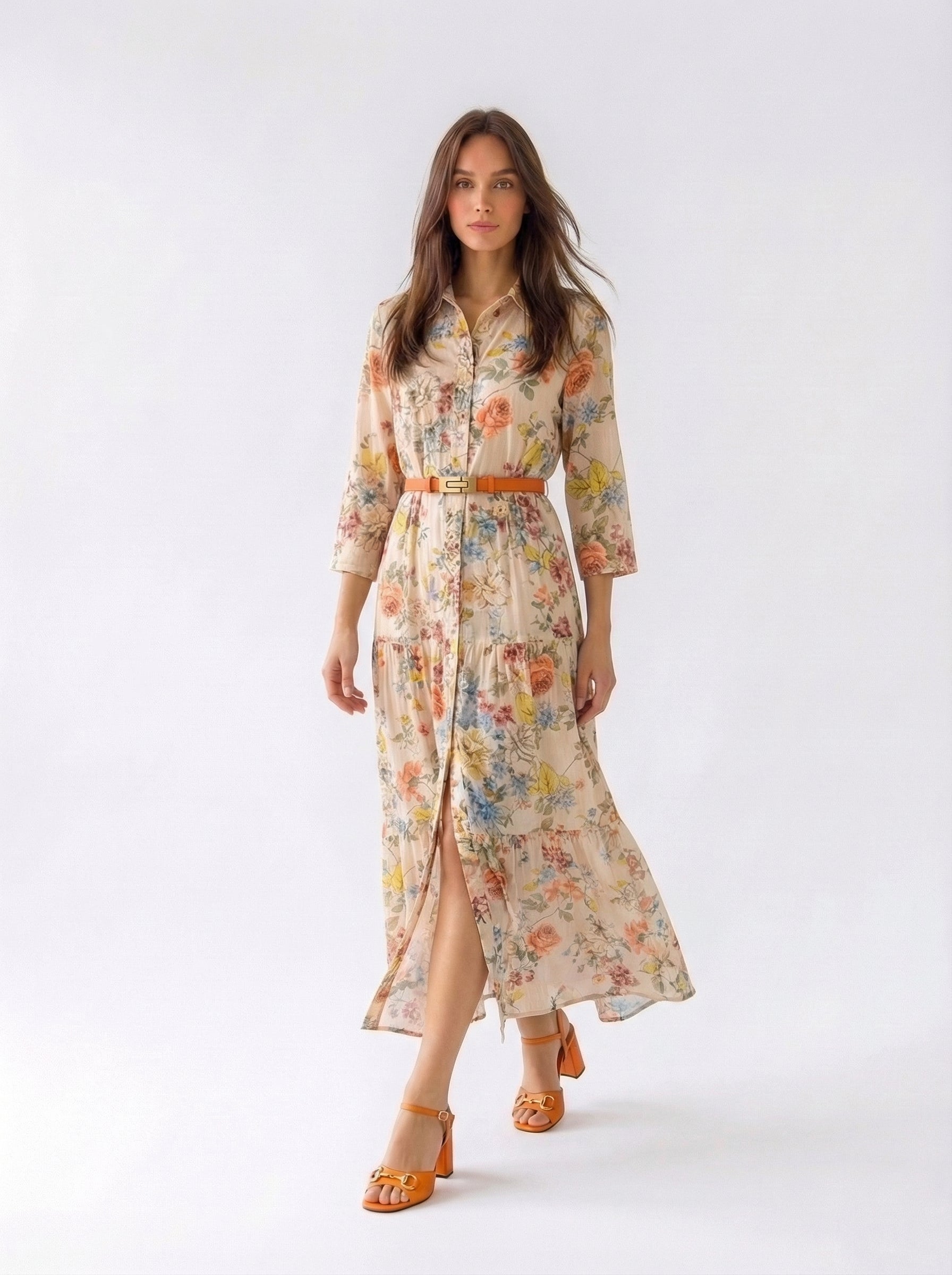 Abito Florelle chemisier in mussola - Beige donna