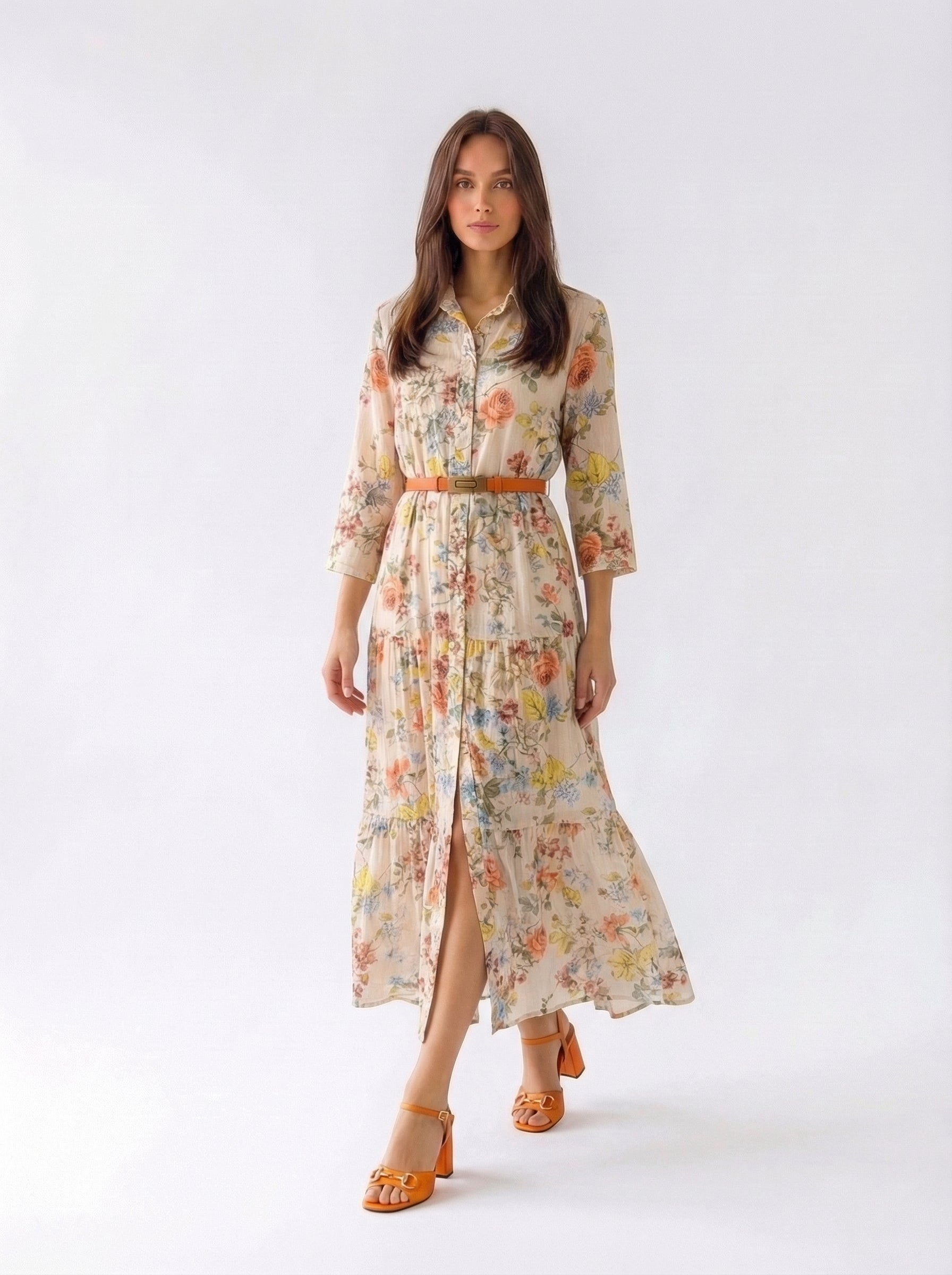 Abito Florelle chemisier in mussola - Beige donna