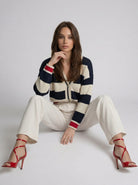 Cardigan Soleil - Rigato blu e panna donna