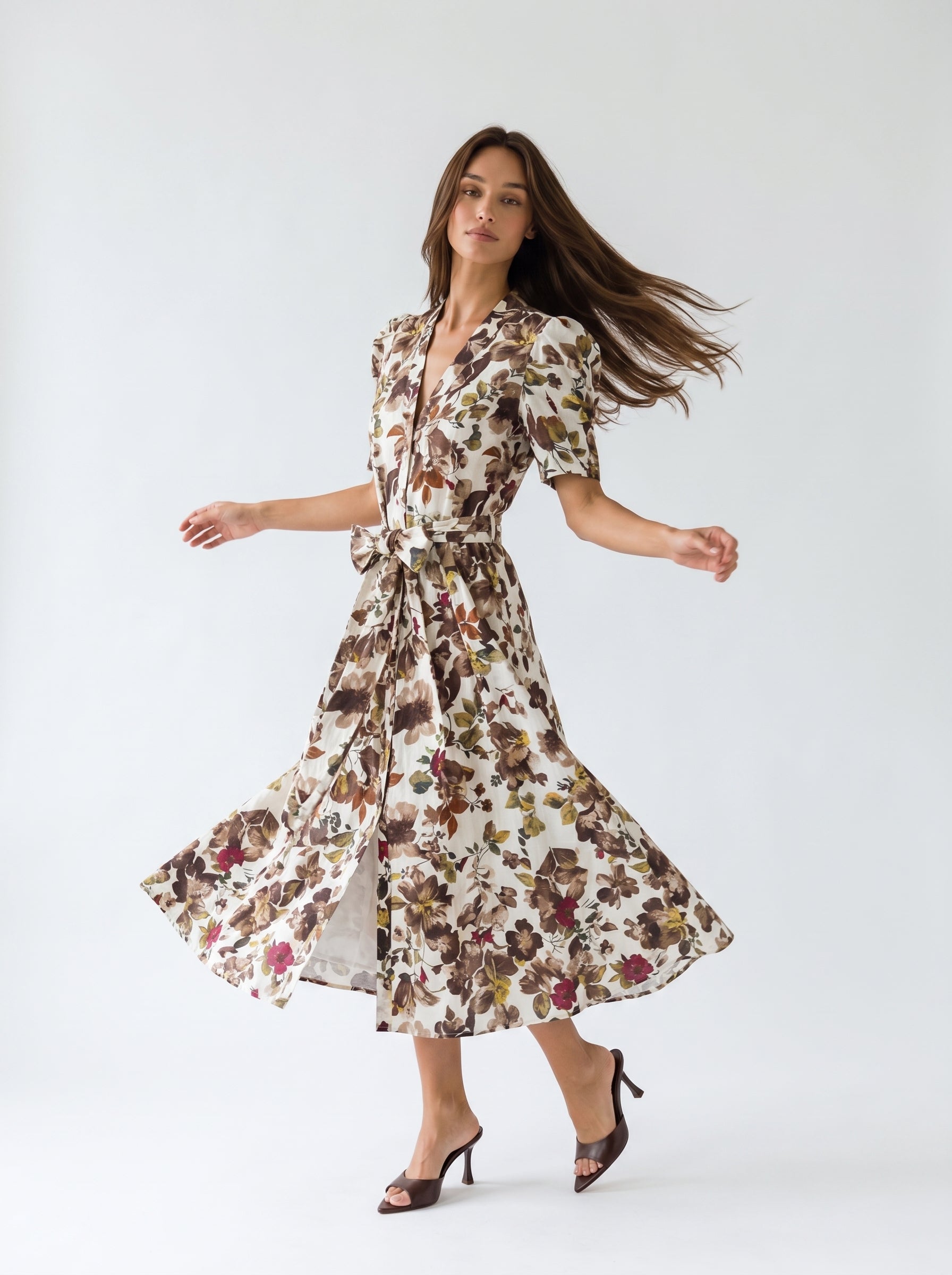 Abito Ofelia - Fiori Marrone donna