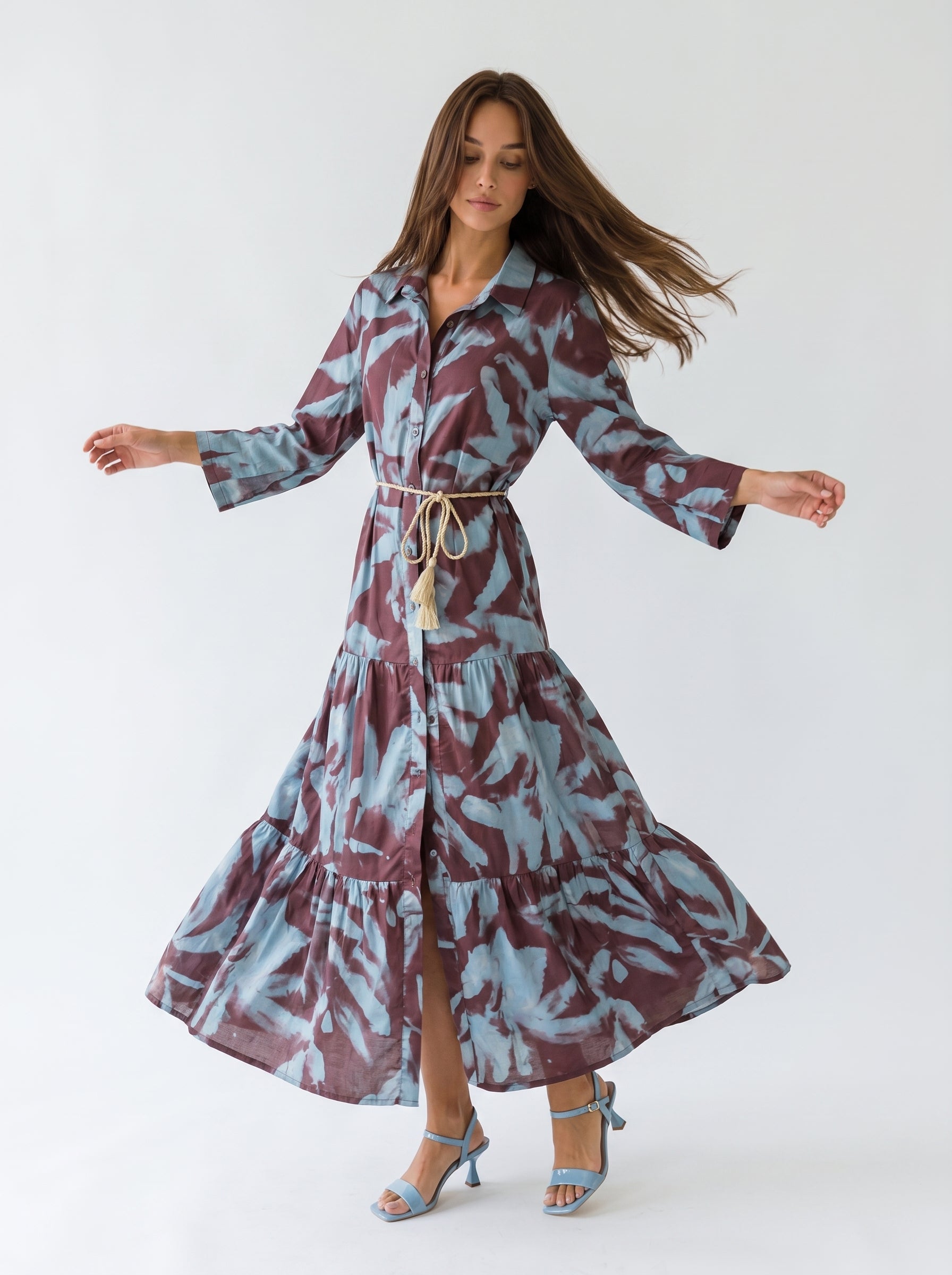 Abito Florelle chemisier in mussola - Bordeaux azzurro donna