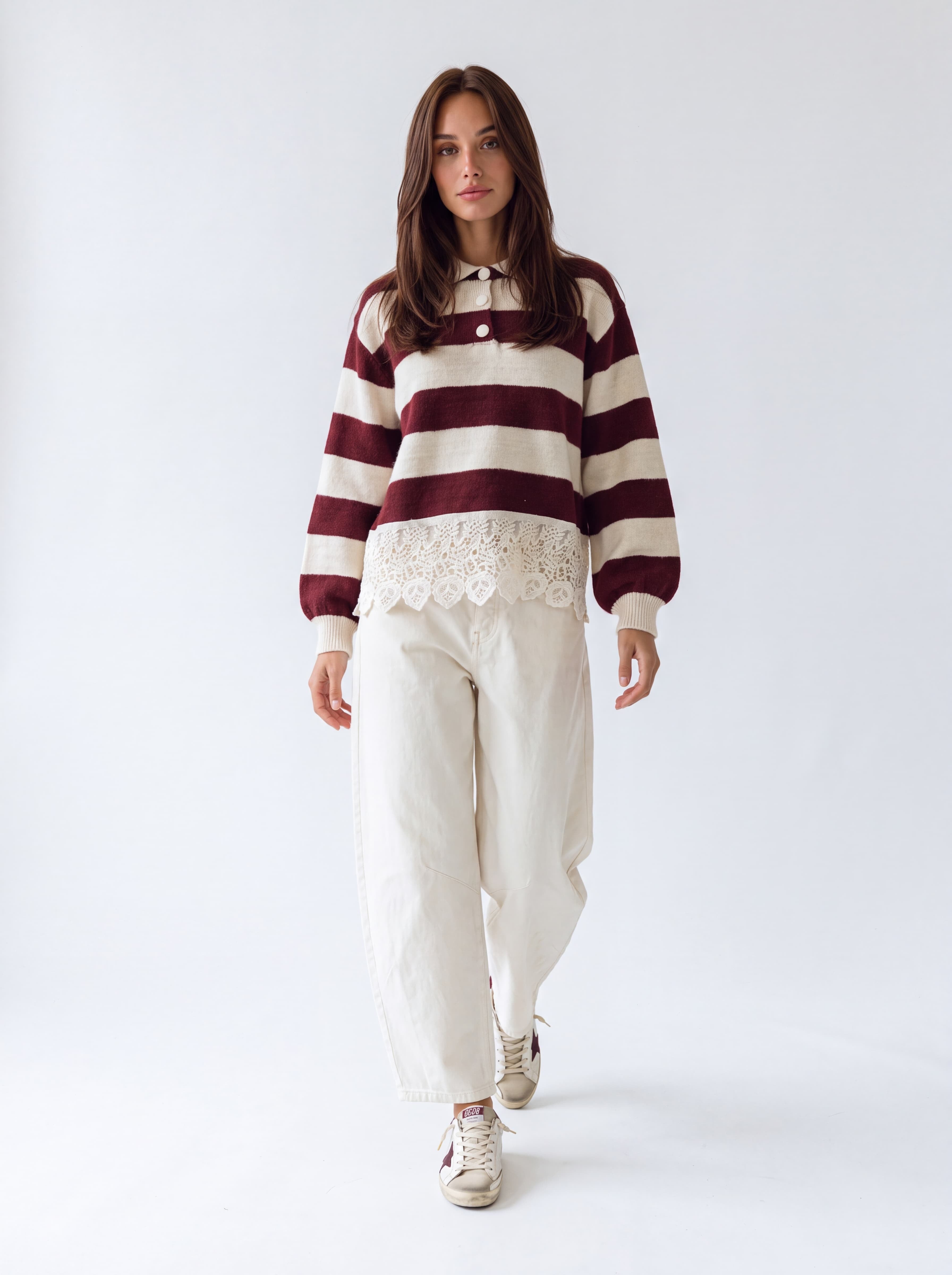 Polo Sélen– Bordeaux / Panna Maglia donna