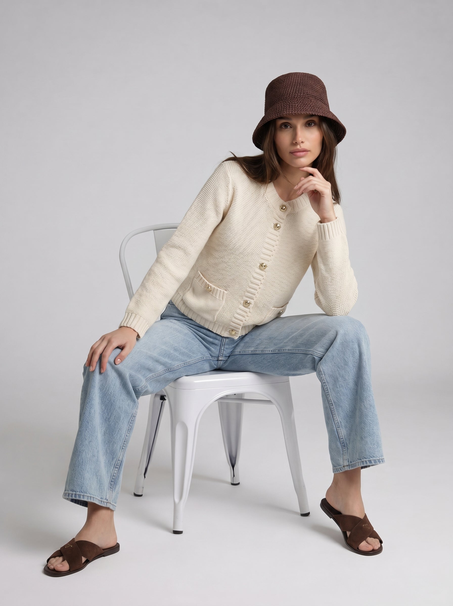 Cardigan Mirea con bottoni gioiello - Burro donna