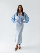 Coordinato Liria abito lungo e camicia kimono pois - azzurro donna