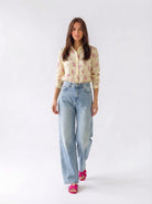 Camicia Liri - Giallo fantasia fiori rosa donna