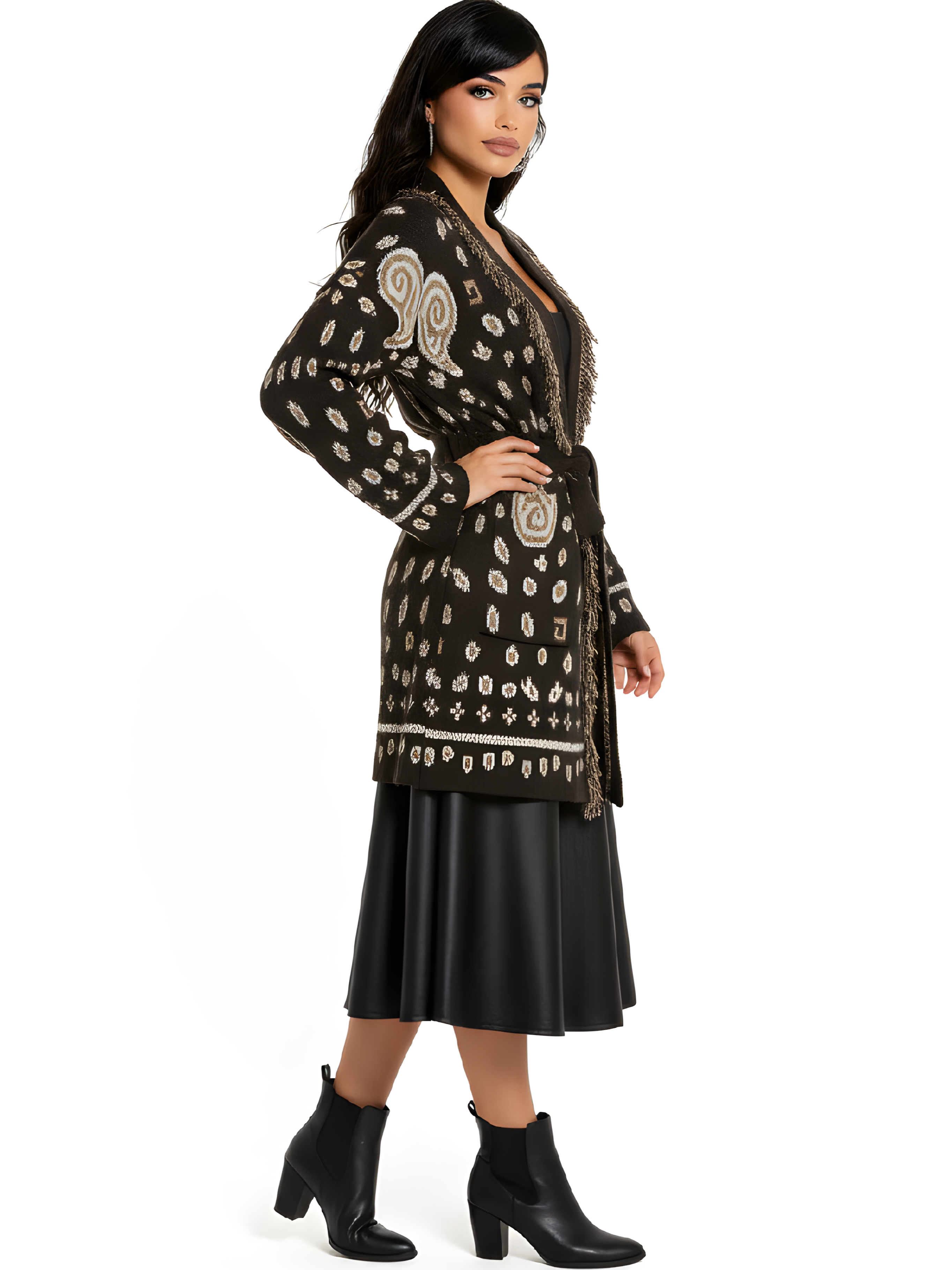 Ludovica – Cardigan lana caldo fantasia Marrone donna