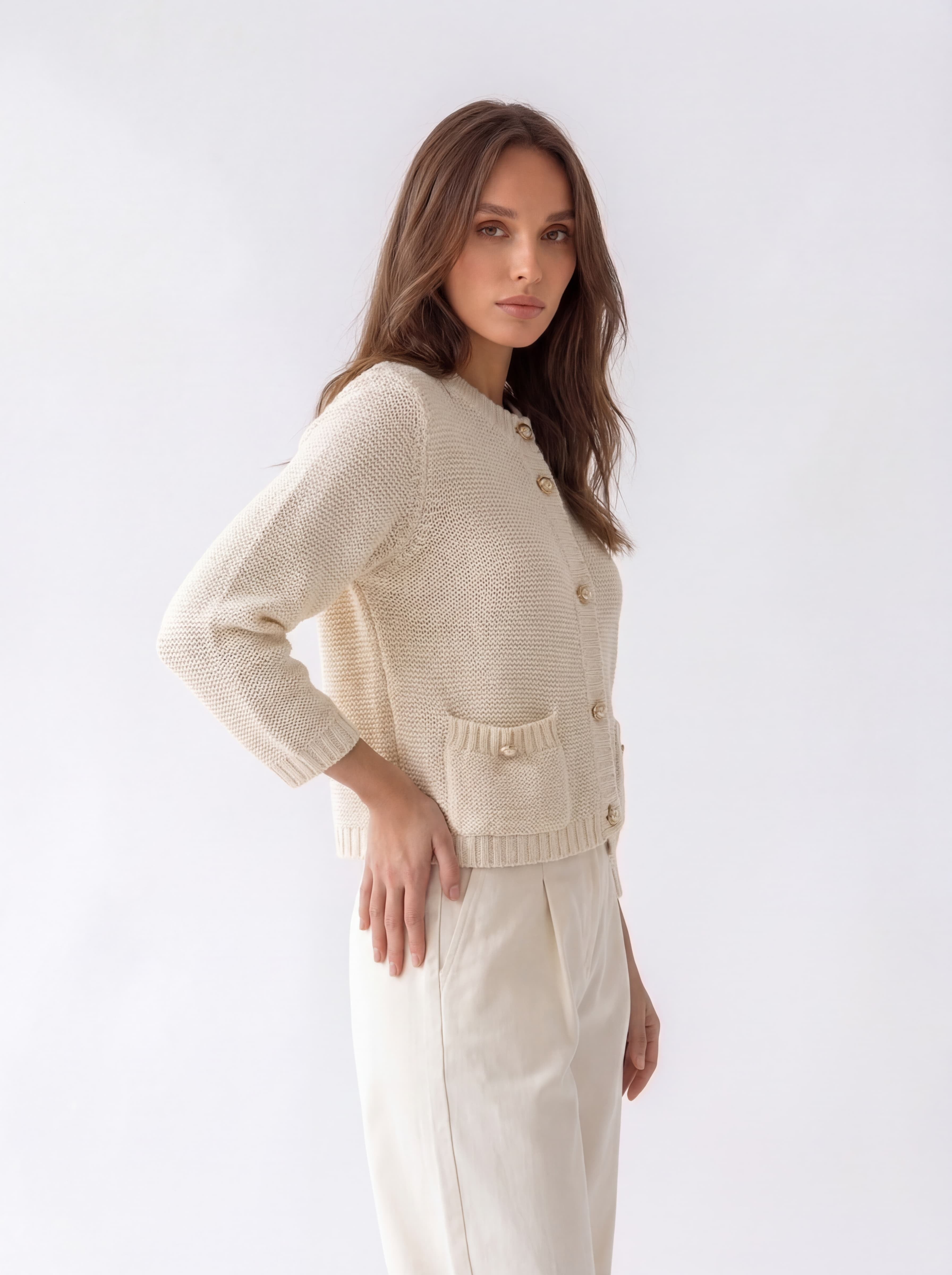 Cardigan Mirea con bottoni gioiello - Burro donna