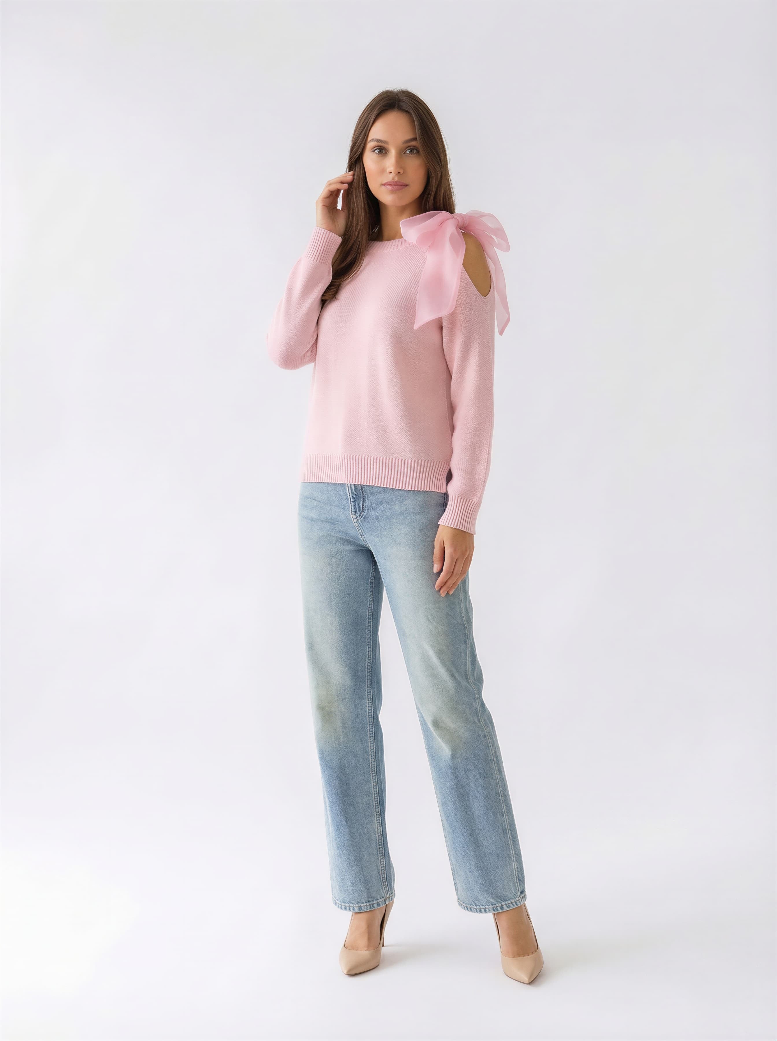 Pull Nives con fiocco in organza - Rosa donna