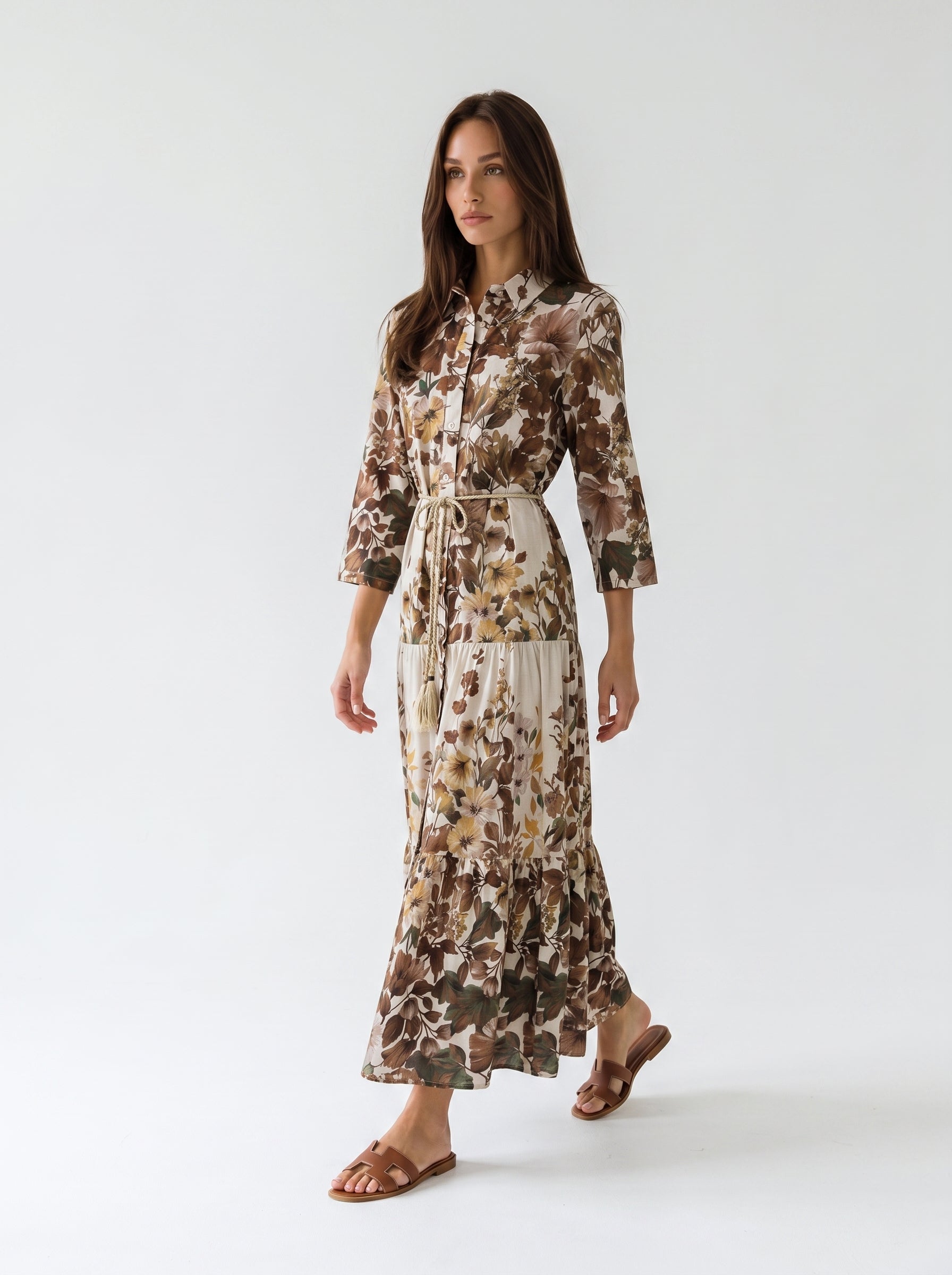 Abito Florelle chemisier in mussola - Verde fiori grandi donna