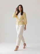 Cardigan Elara traforato con cintura- Giallo donna