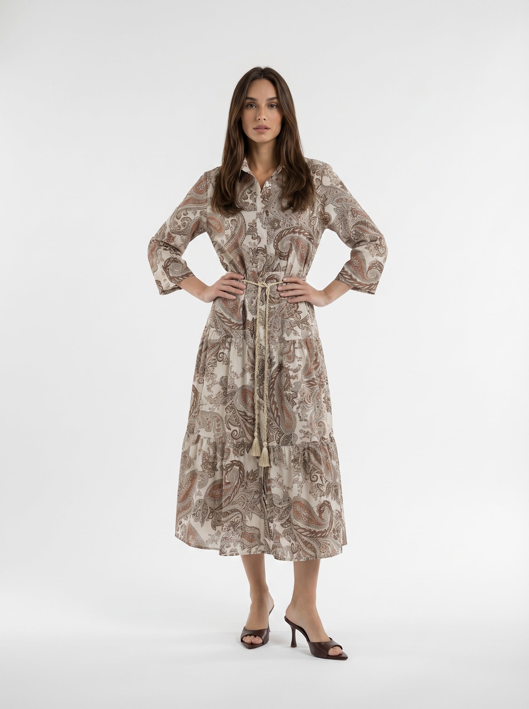 Abito Florelle chemisier fantasia cachemire- Marrone donna