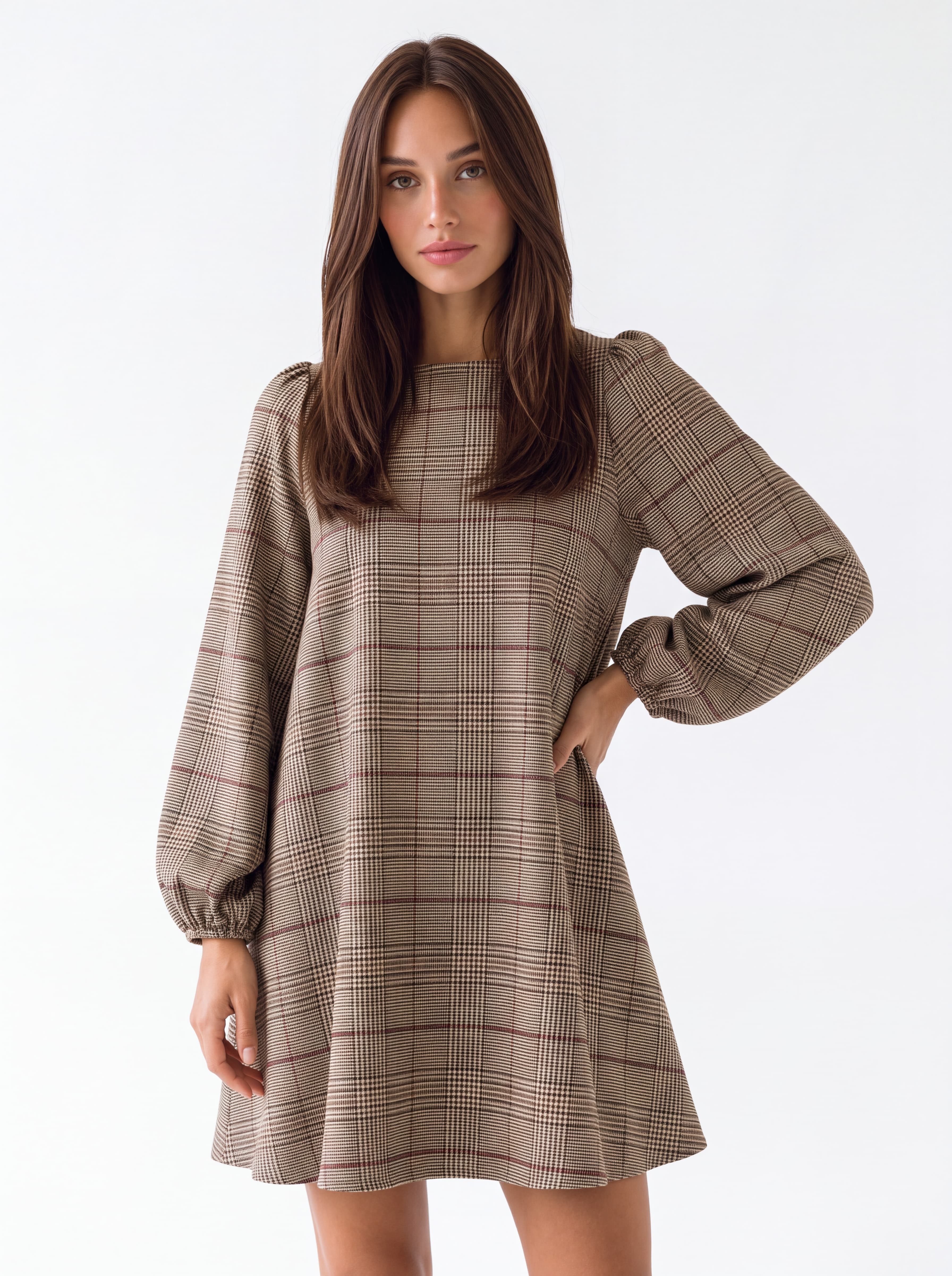 Abito Celestine – Beige Check / Bordeaux Abito donna