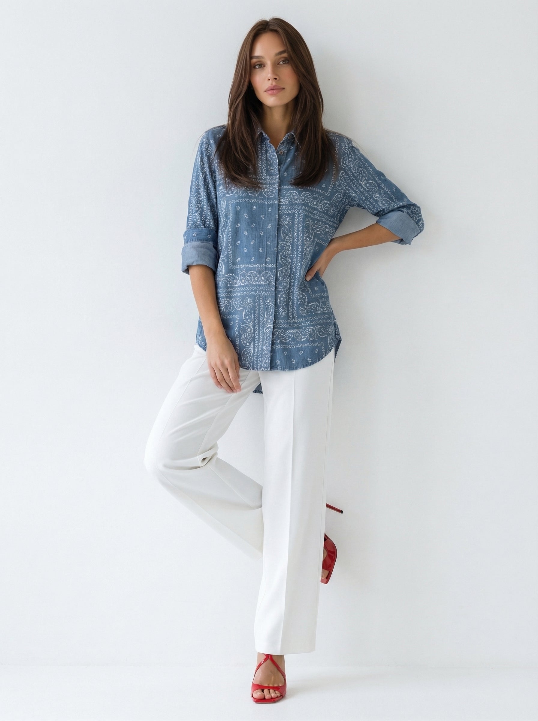 Camicia Colette in cotone stampa bandage – denim donna